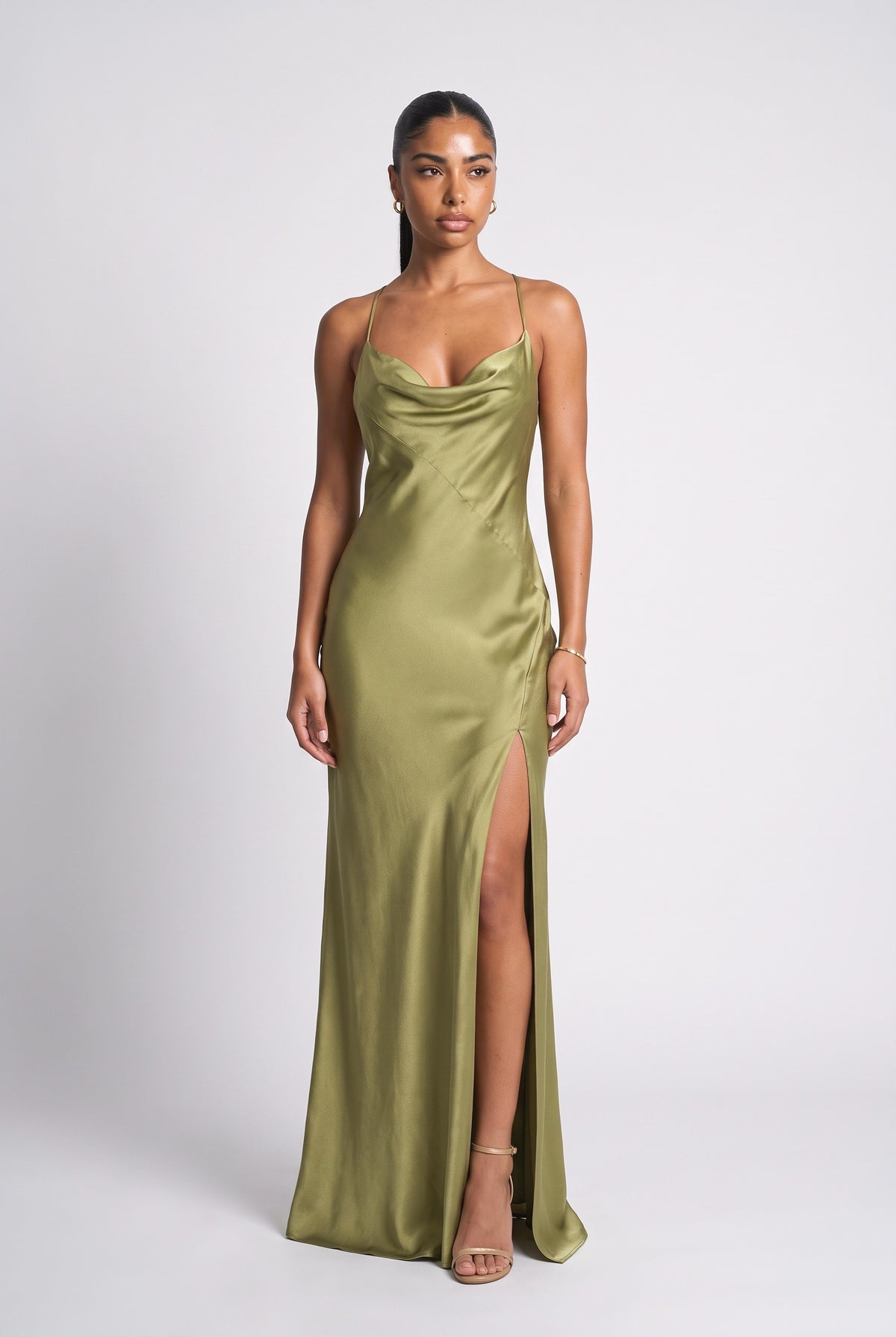 Green Draped Neckline Maxi Dress, green