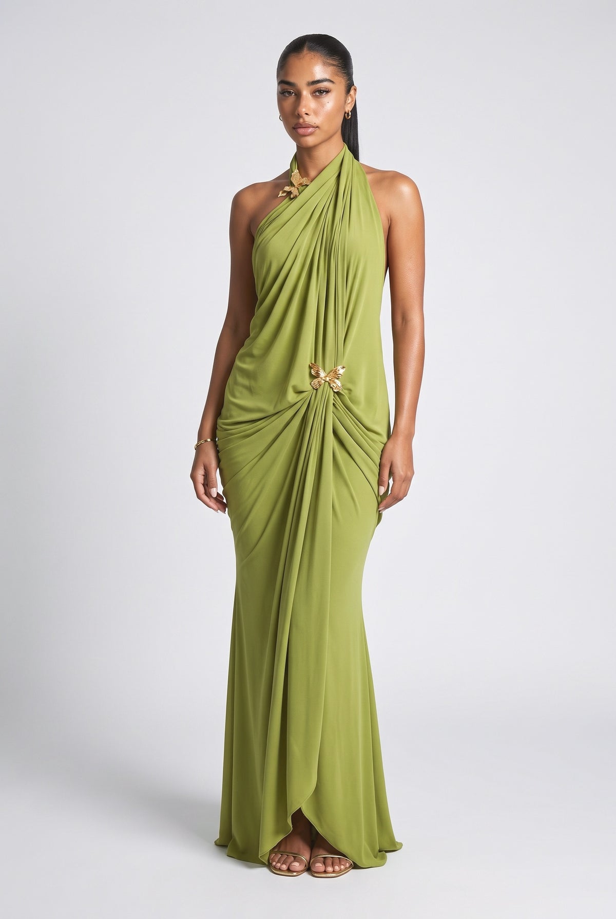 Chiffon Backless Maxi Dress, green