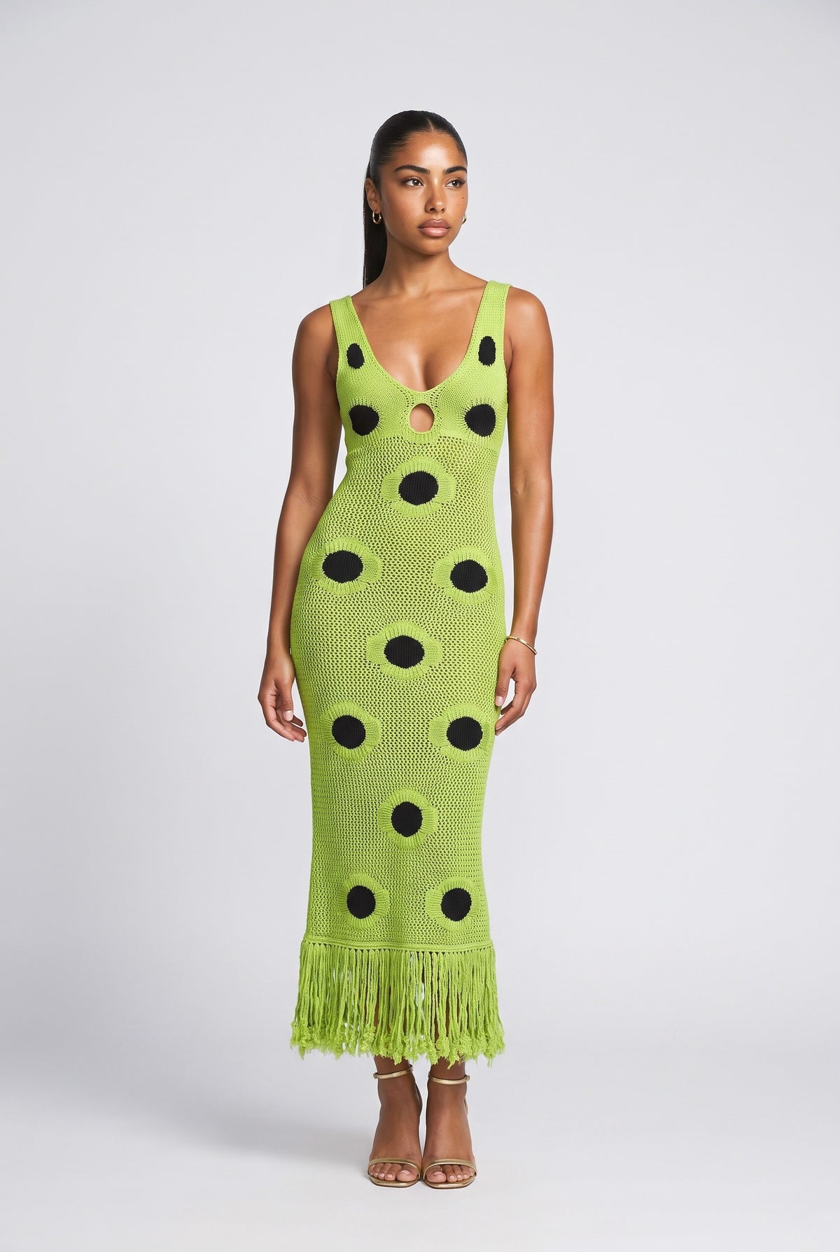 Polka Dot Crochet Maxi Dress, green