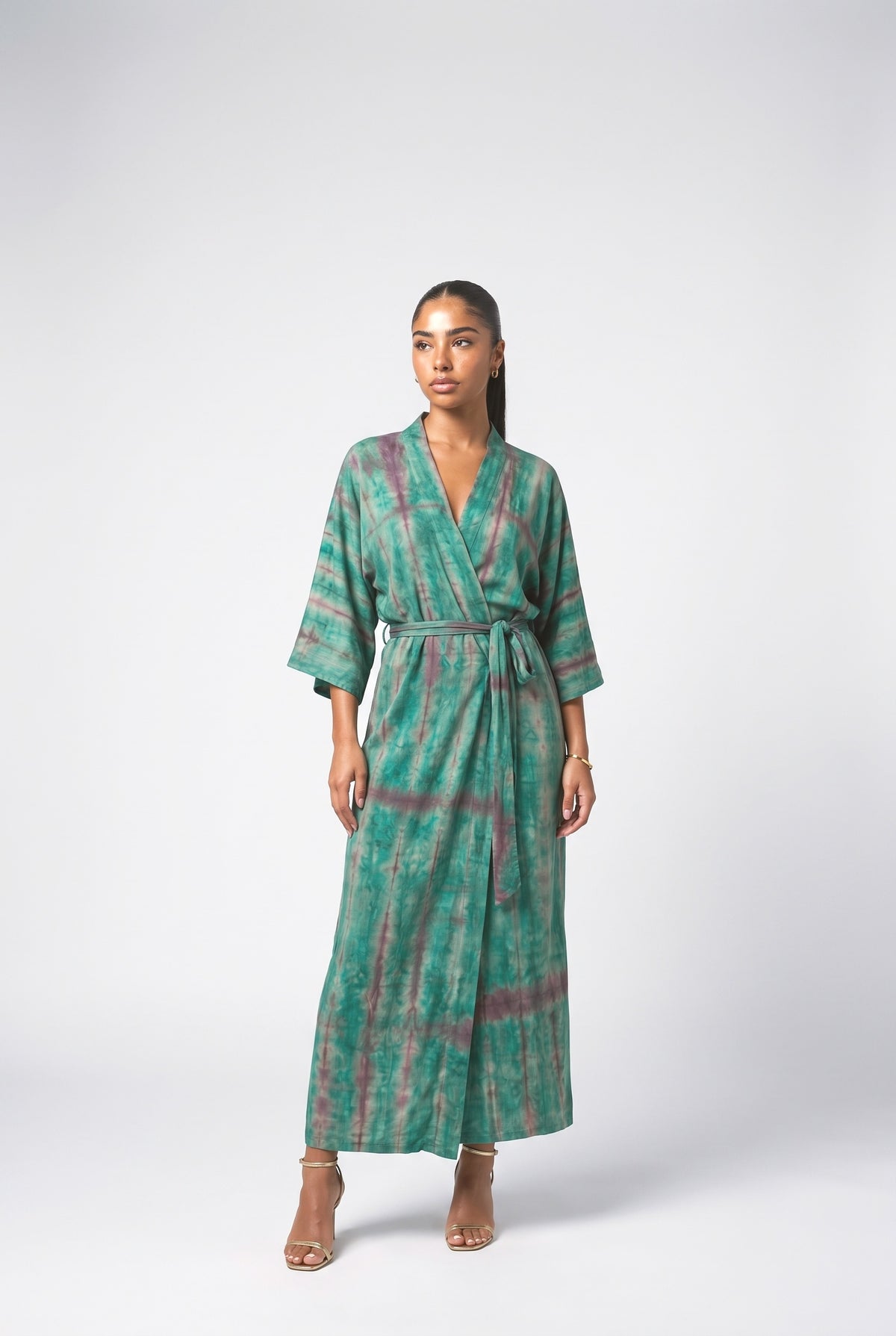 Print V-Neck Slit Maxi Dress, green