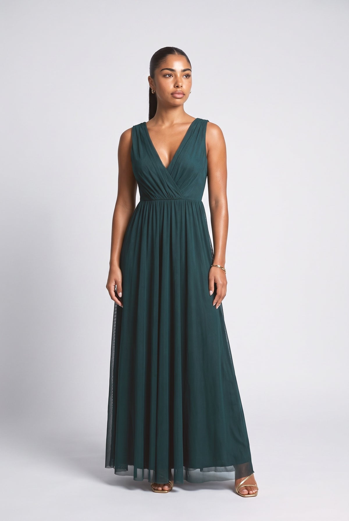 Mesh V-Neck Maxi Dress, green