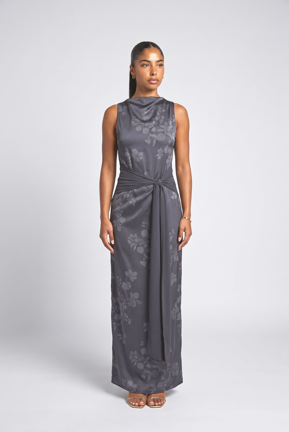 Blue Print Lace Maxi Dress, grey blue