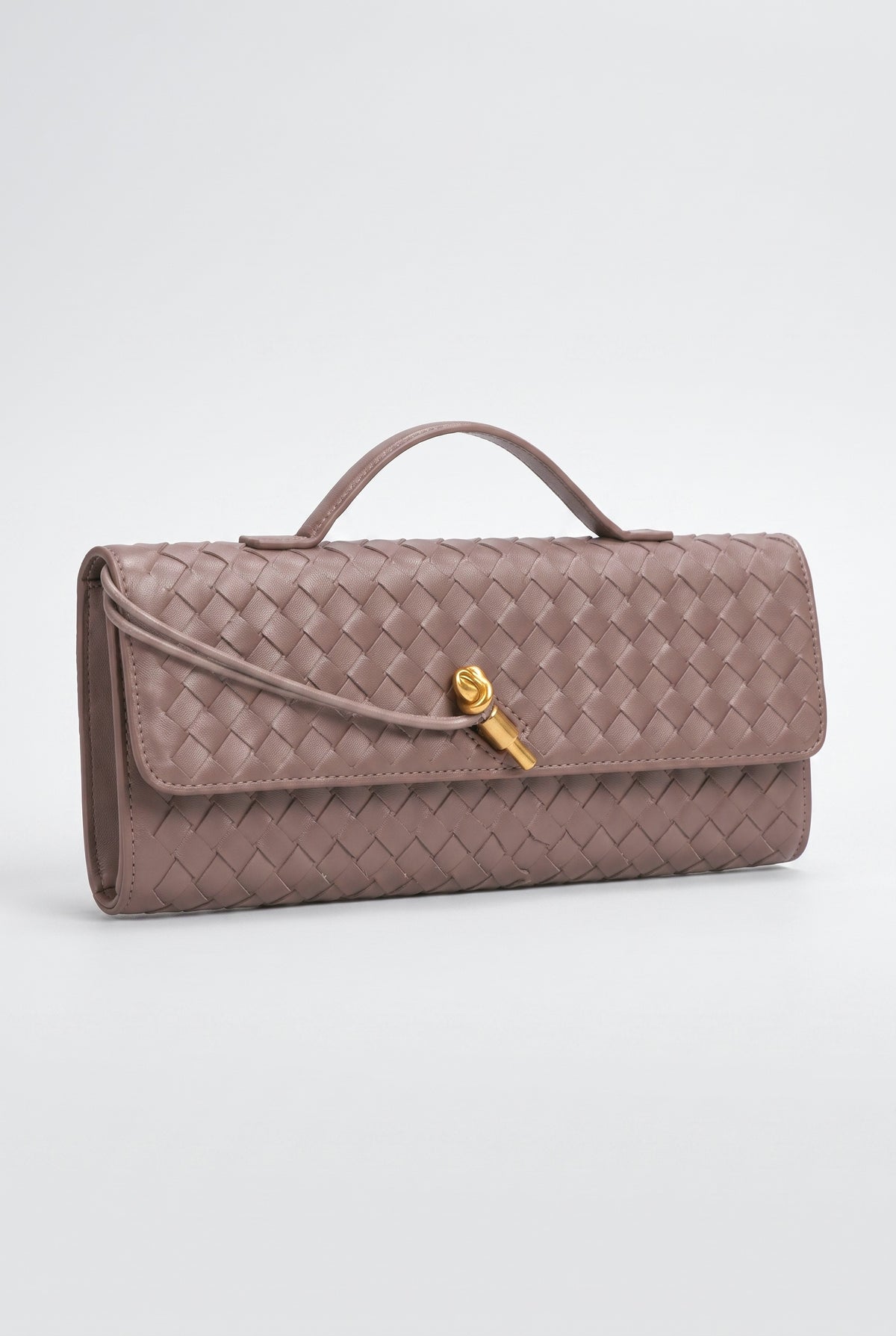Two Way Woven Flap Clutch Shoulder Bag, grey brown