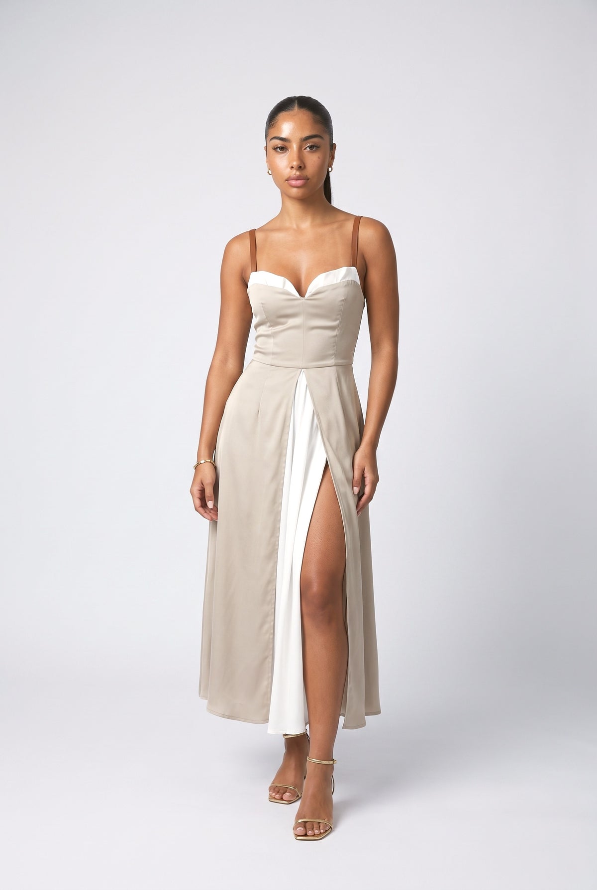 Slit Midi Dress, khaki