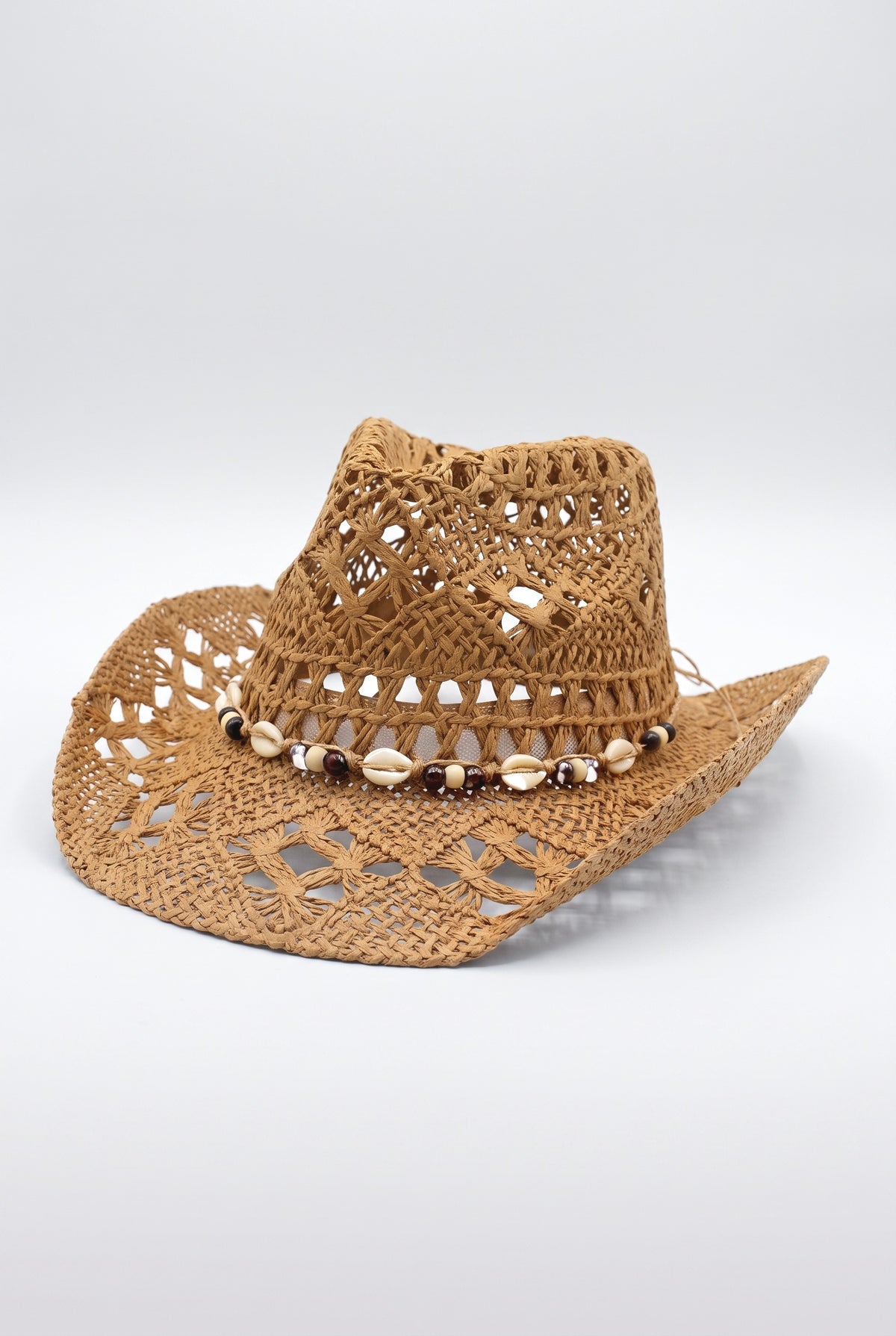 Bohemian Style Shell Element Straw Hat, khaki