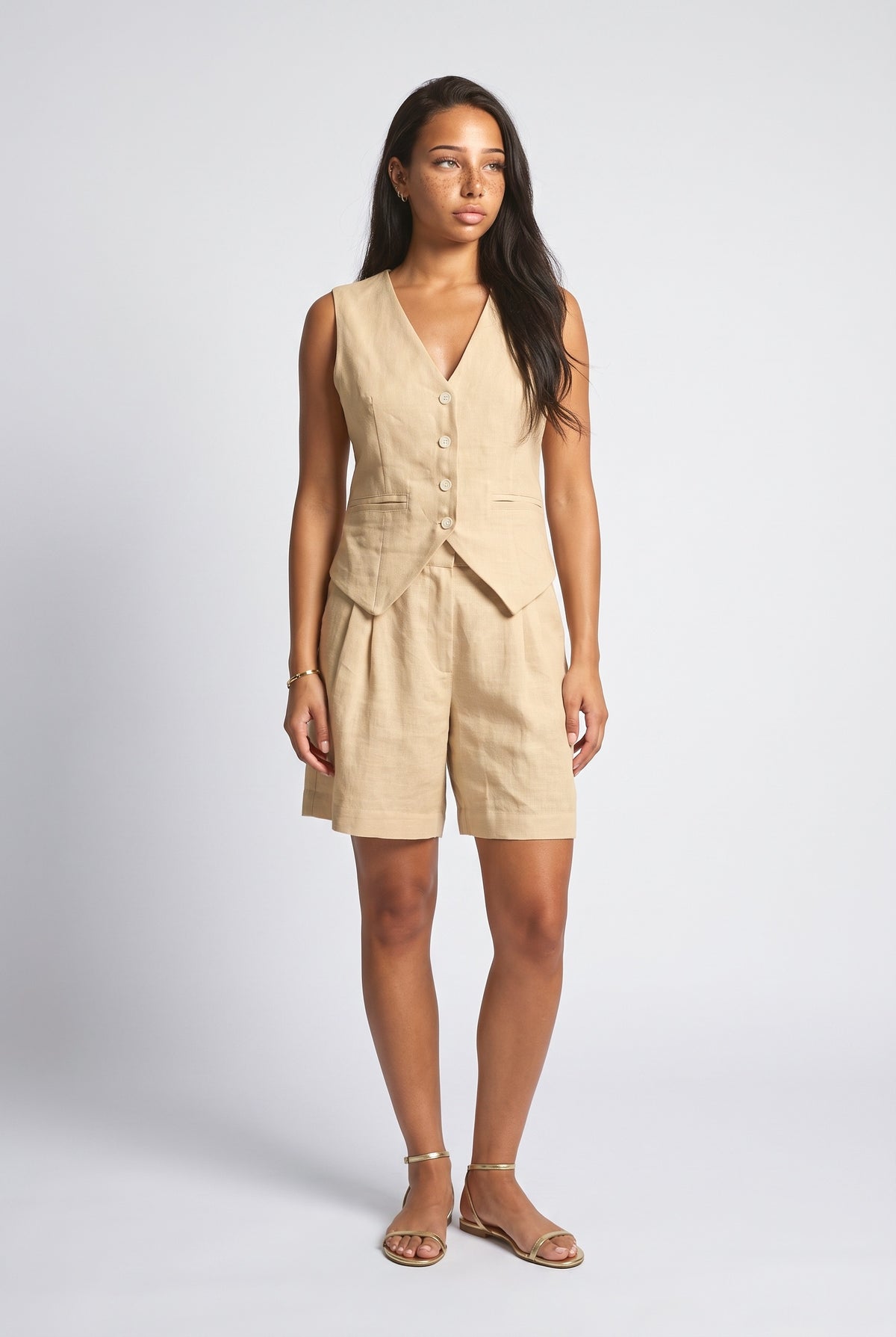 Paros Cover Up Two Piece Shorts Set, khaki