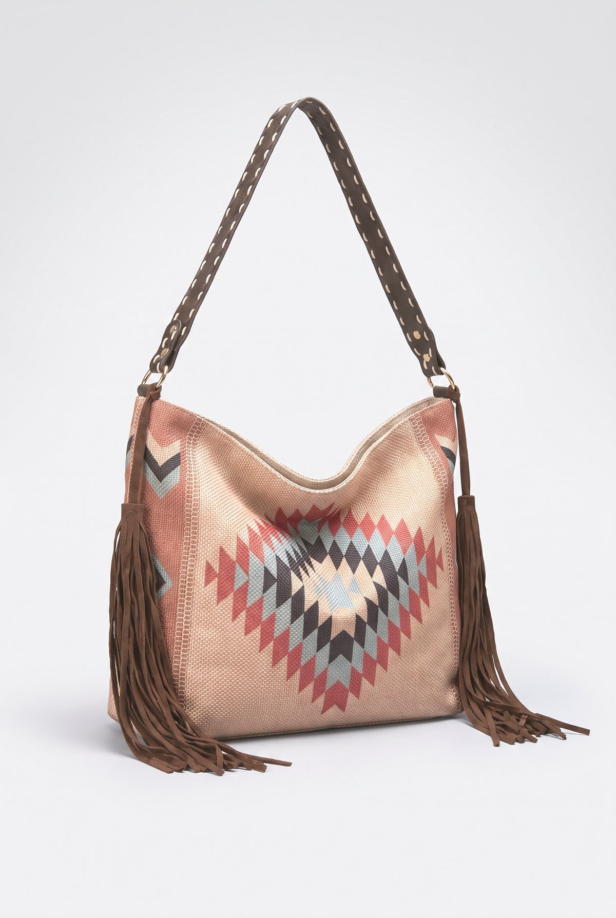 Western Style Woven Tassel Shoulder Bag, khaki