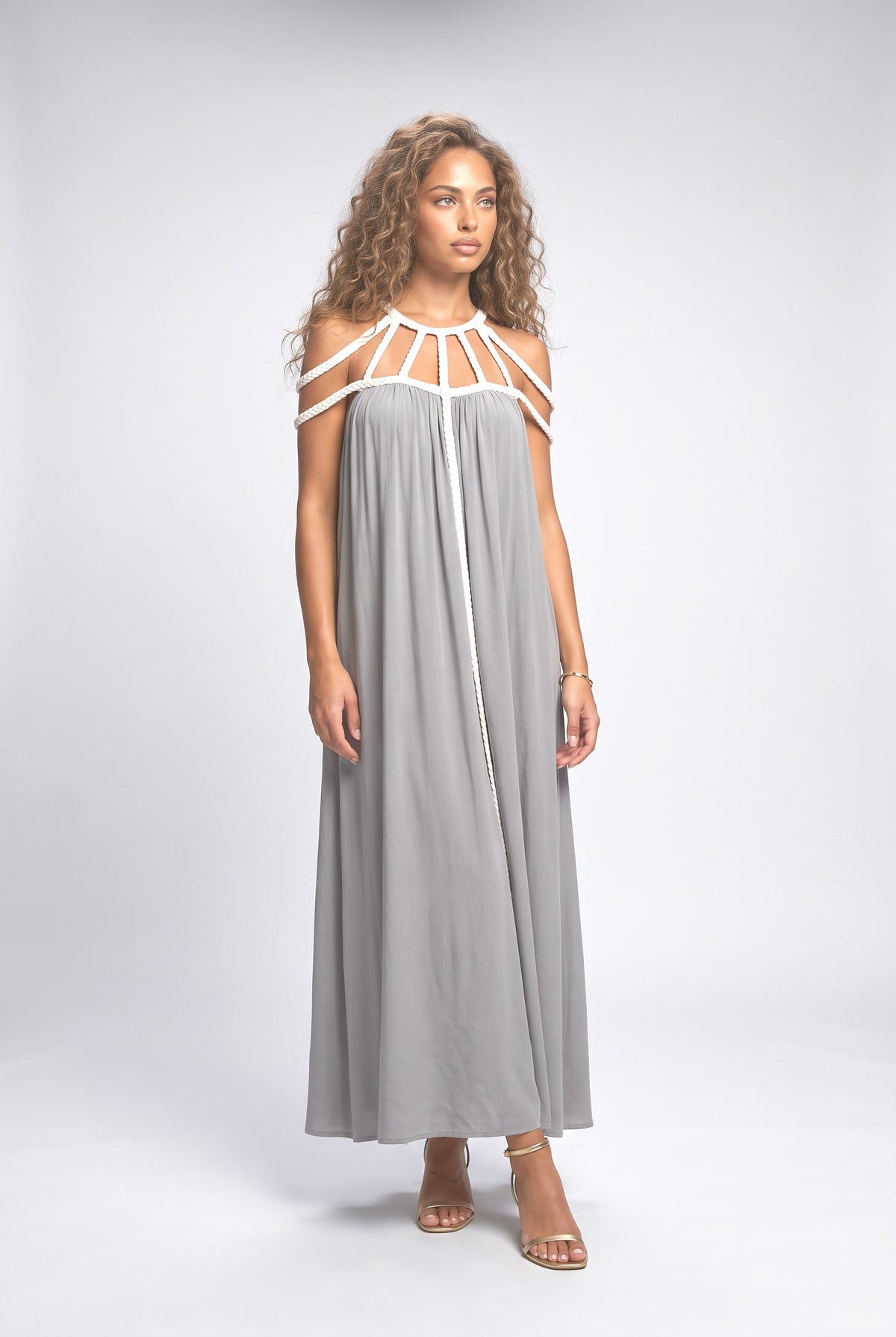 Draped Braids Cover Up Maxi Dress, khaki