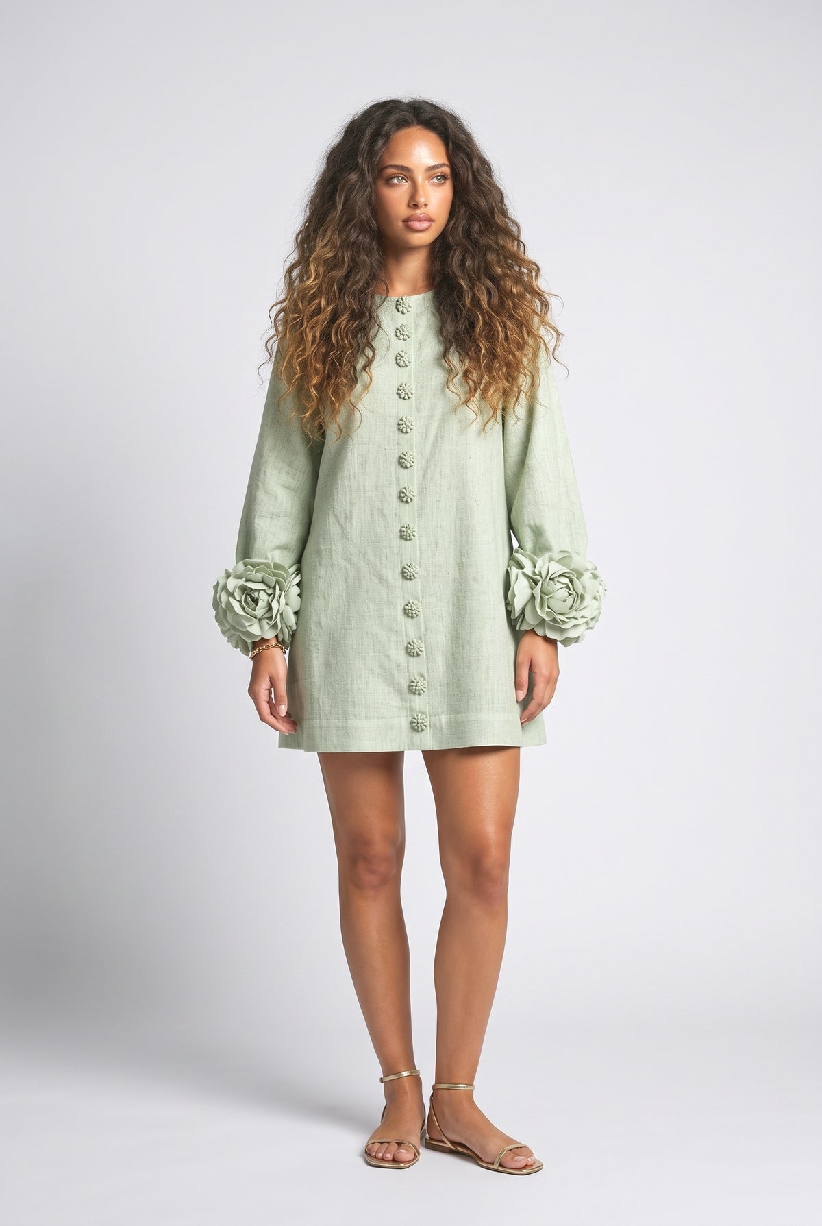 Floral Mini Dress, light green