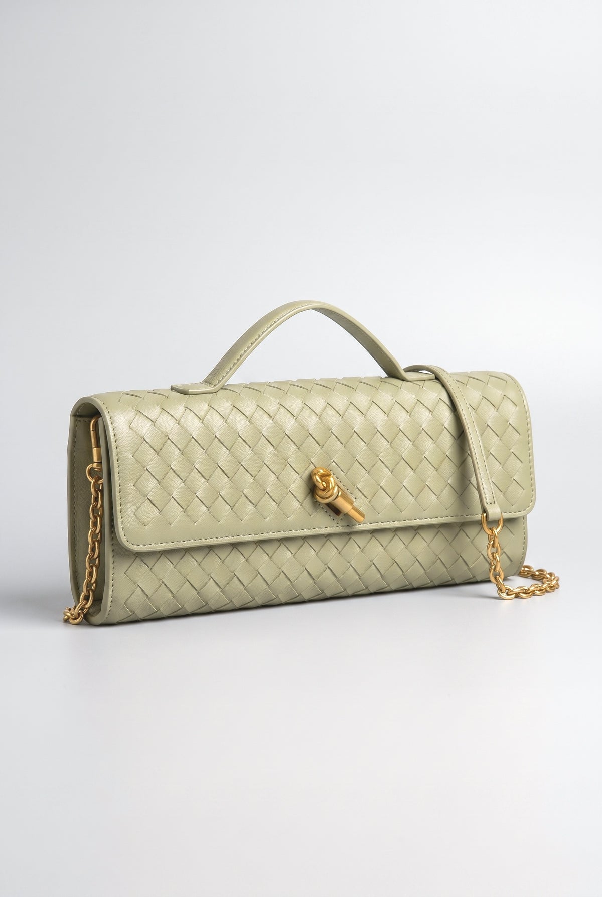 Two Way Woven Flap Clutch Shoulder Bag, light green