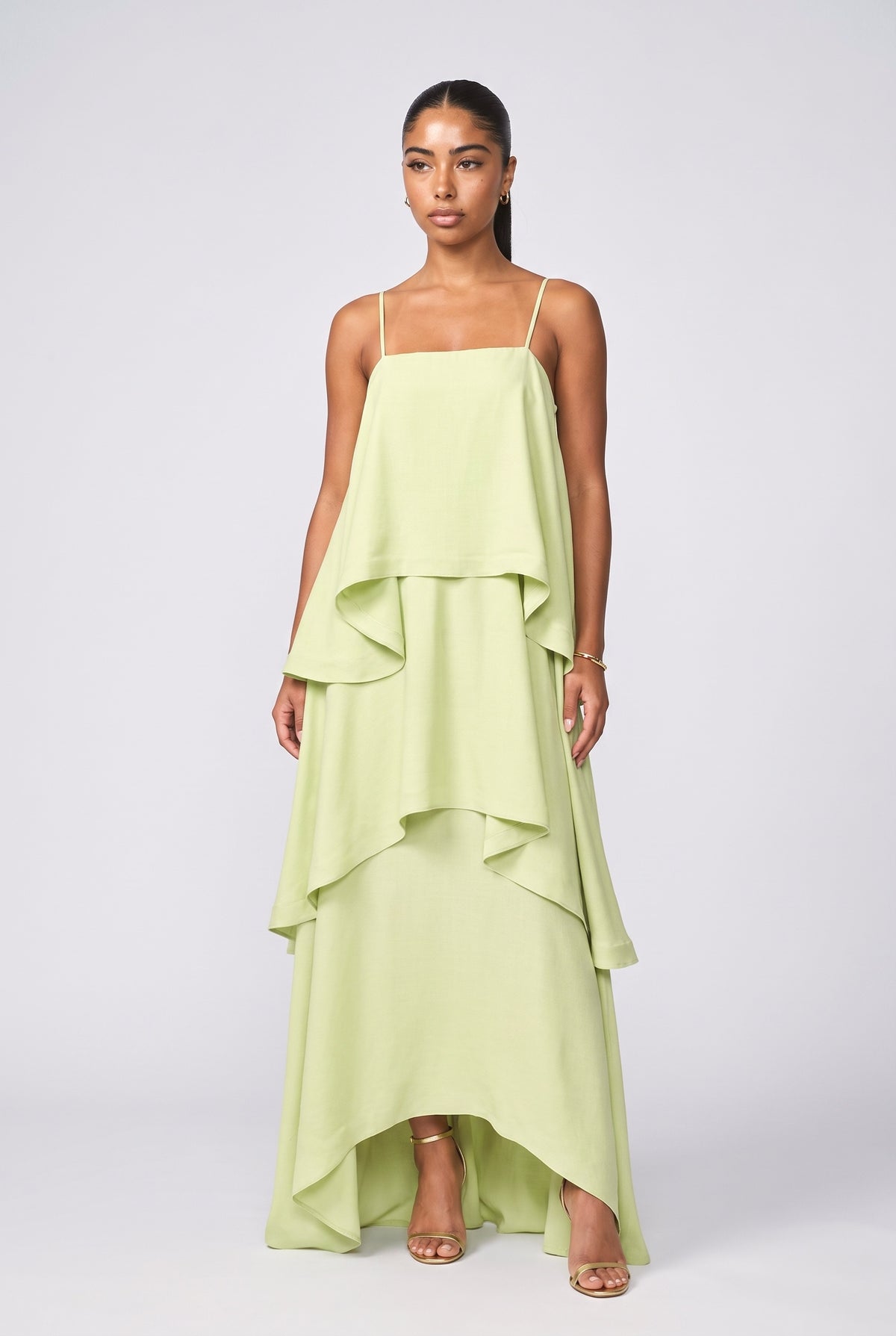 Ruffle Maxi Dress, light green