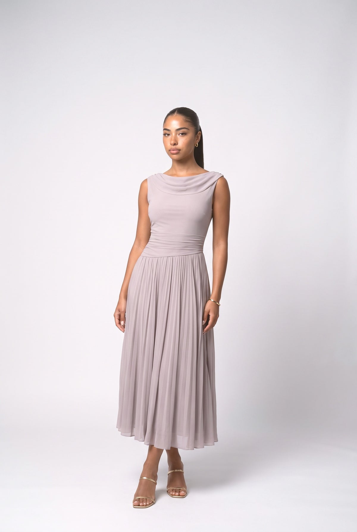 Pleated Midi Dress, light purple