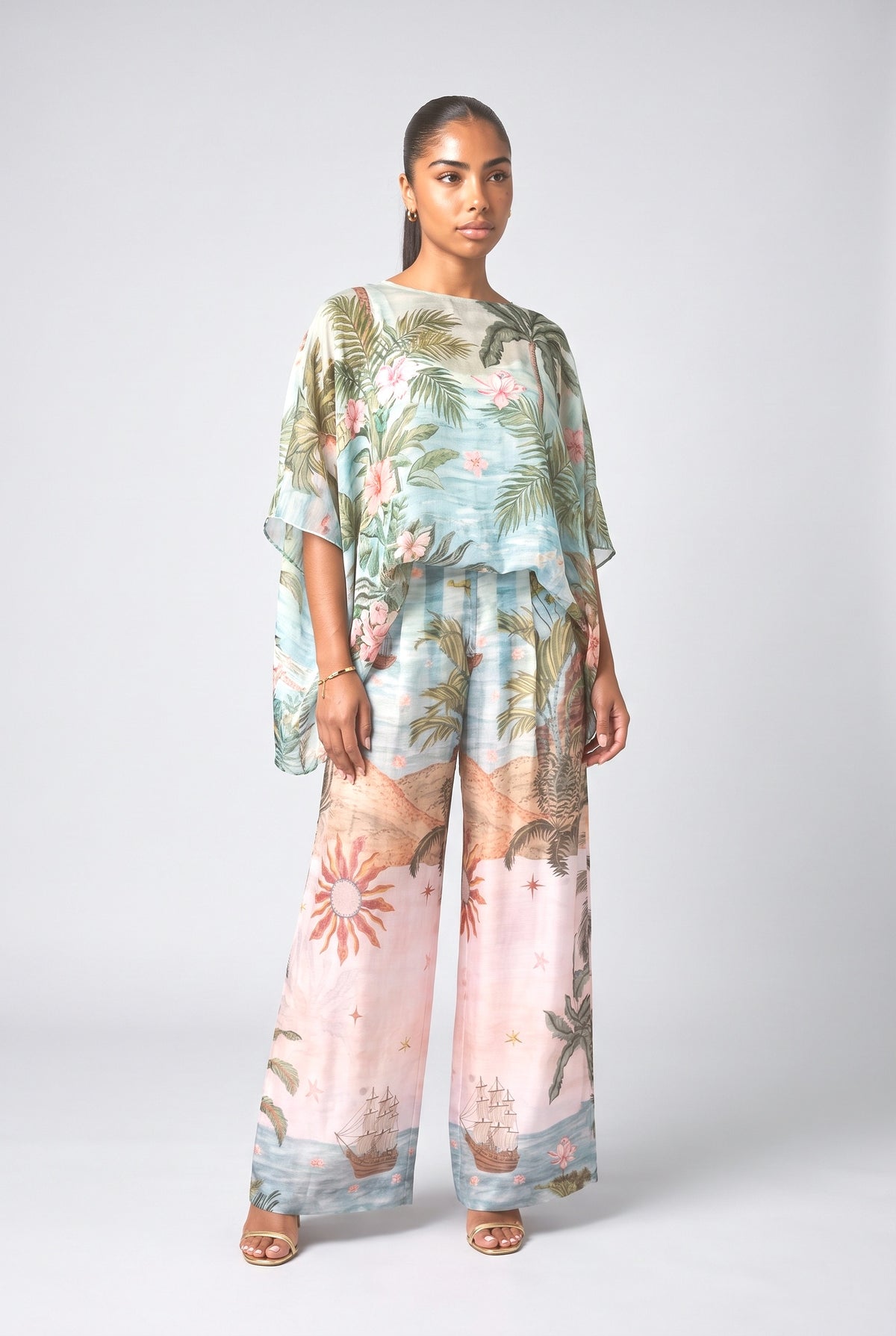 Tropical Chiffon Top, multi pants
