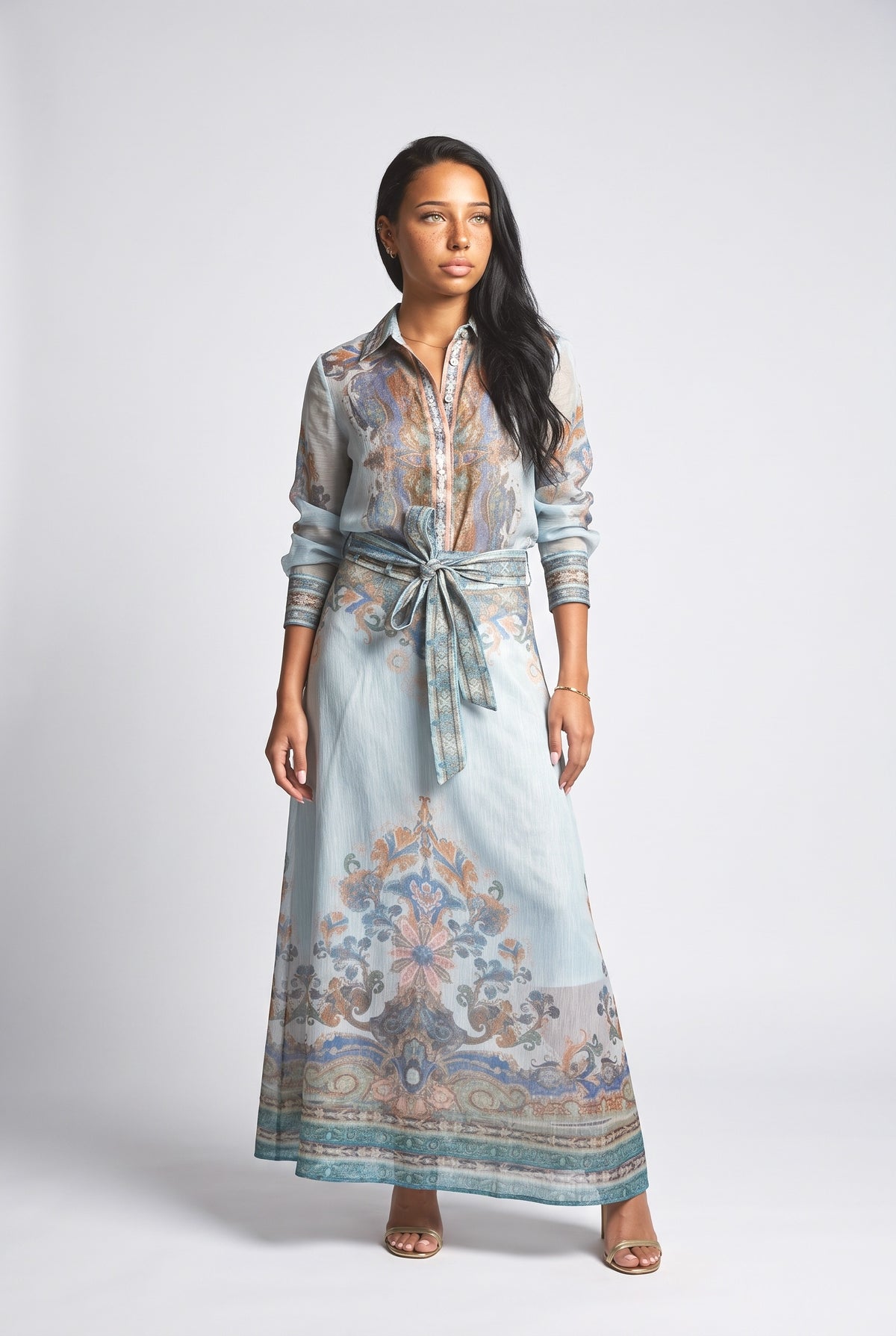 Inspired Paisley Pattern Button-Up Blouse, multi skirt