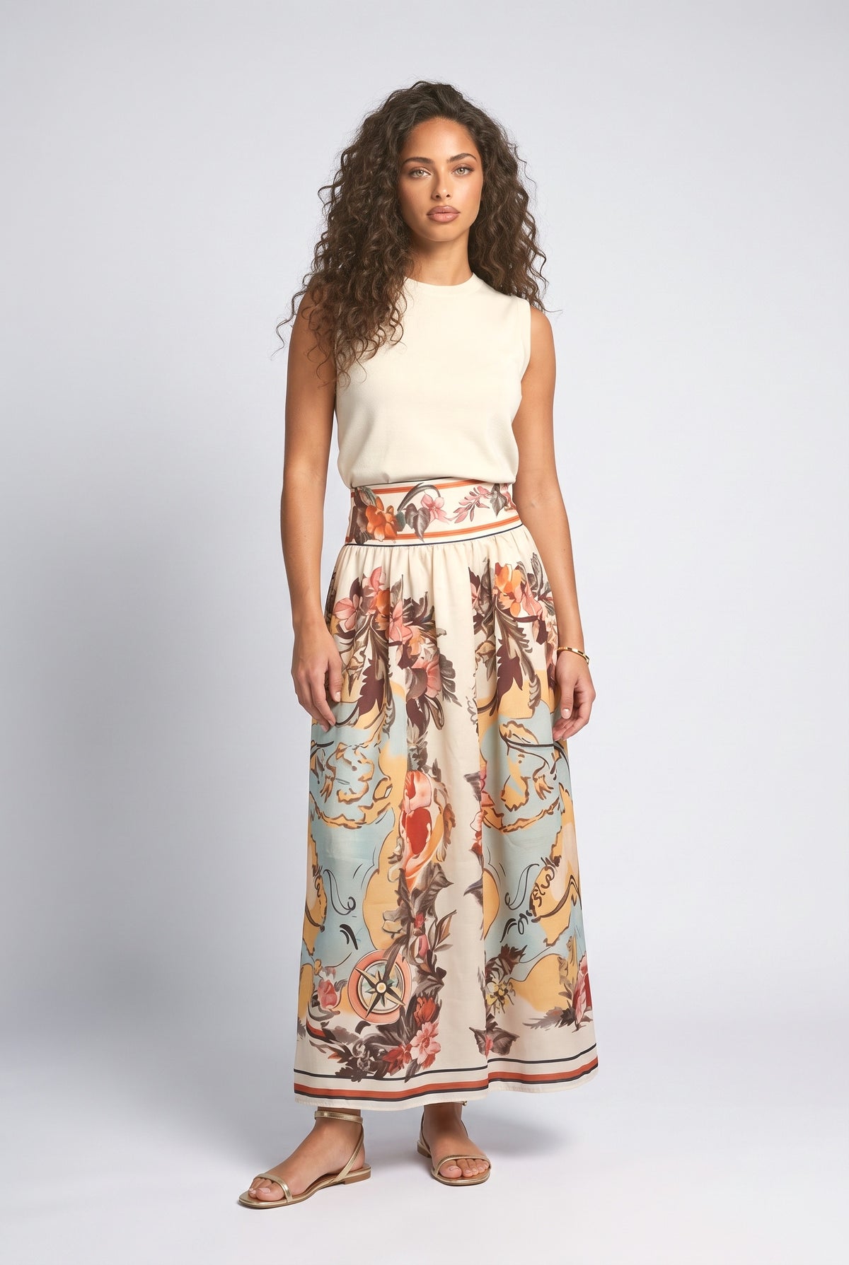 Map Print Maxi Skirt, multi skirt