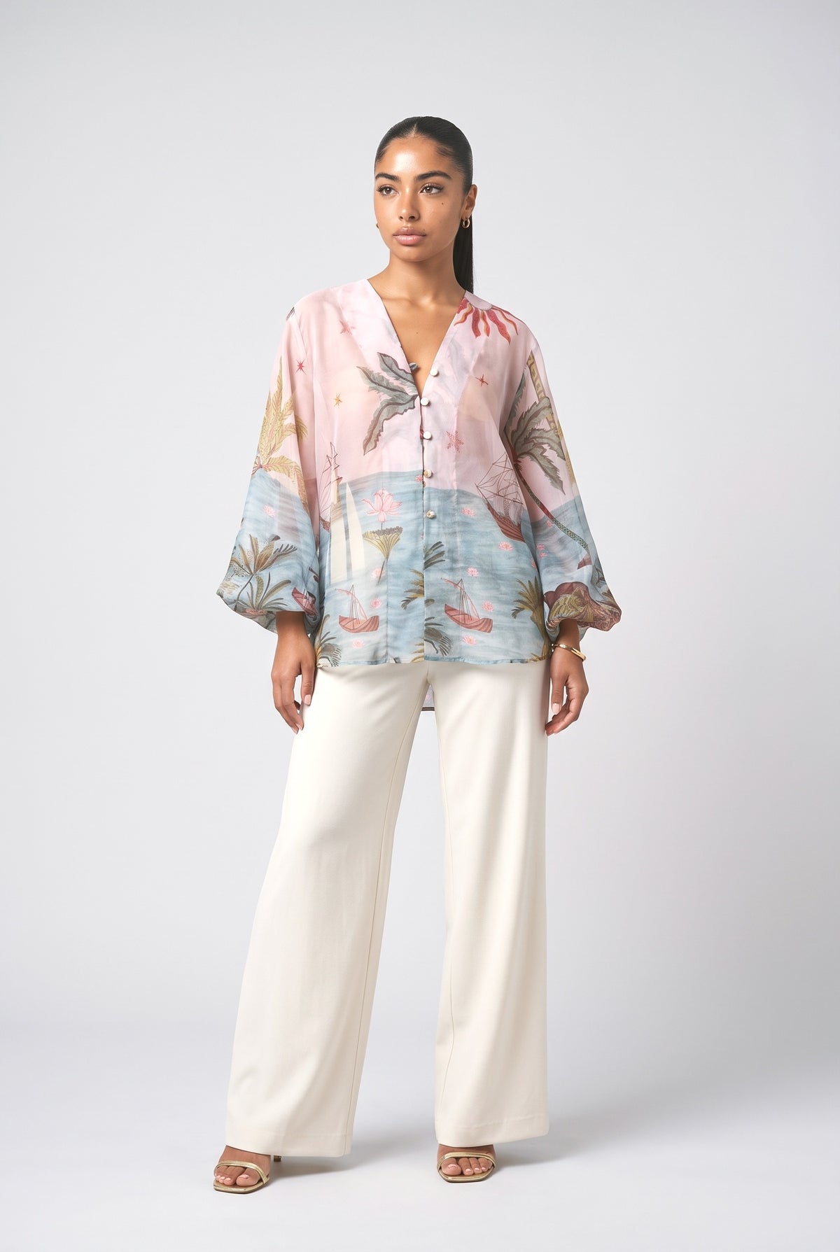 Tropical Chiffon Top, multi top