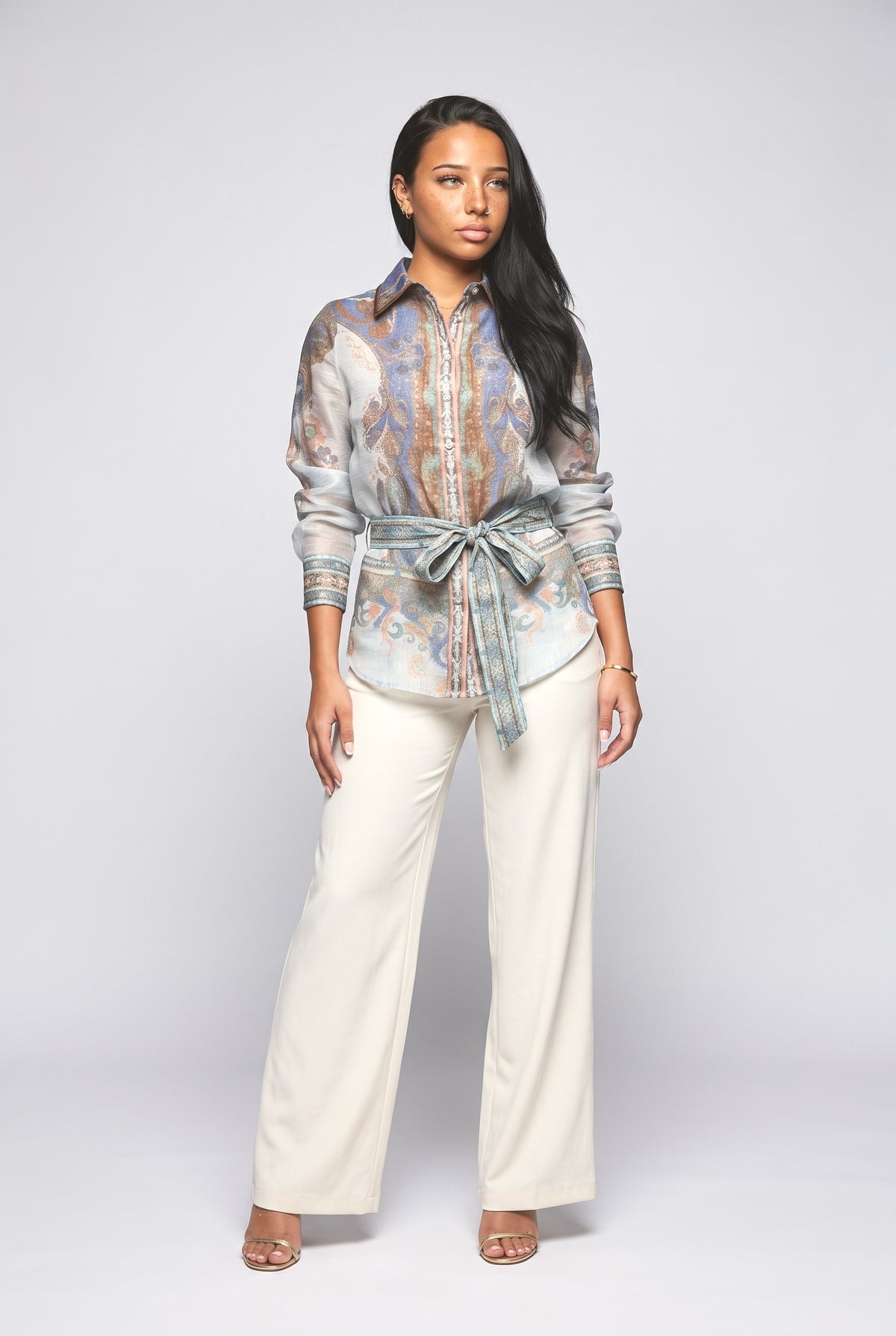 Inspired Paisley Pattern Button-Up Blouse, multi top