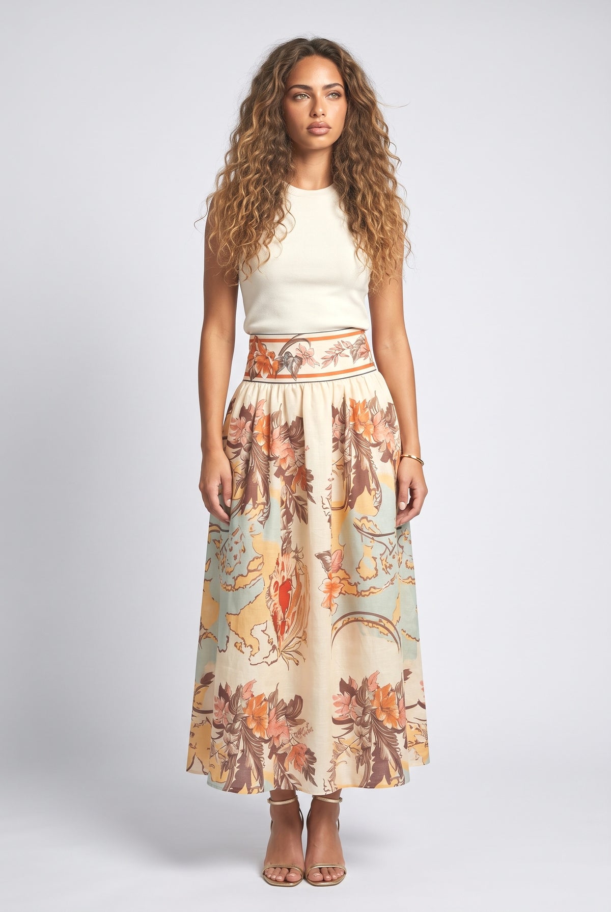 Map Print Maxi Skirt, multi top