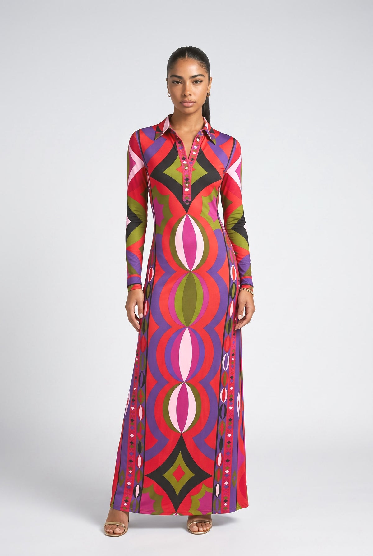 Multicolor Abstract Maxi Dress, multi