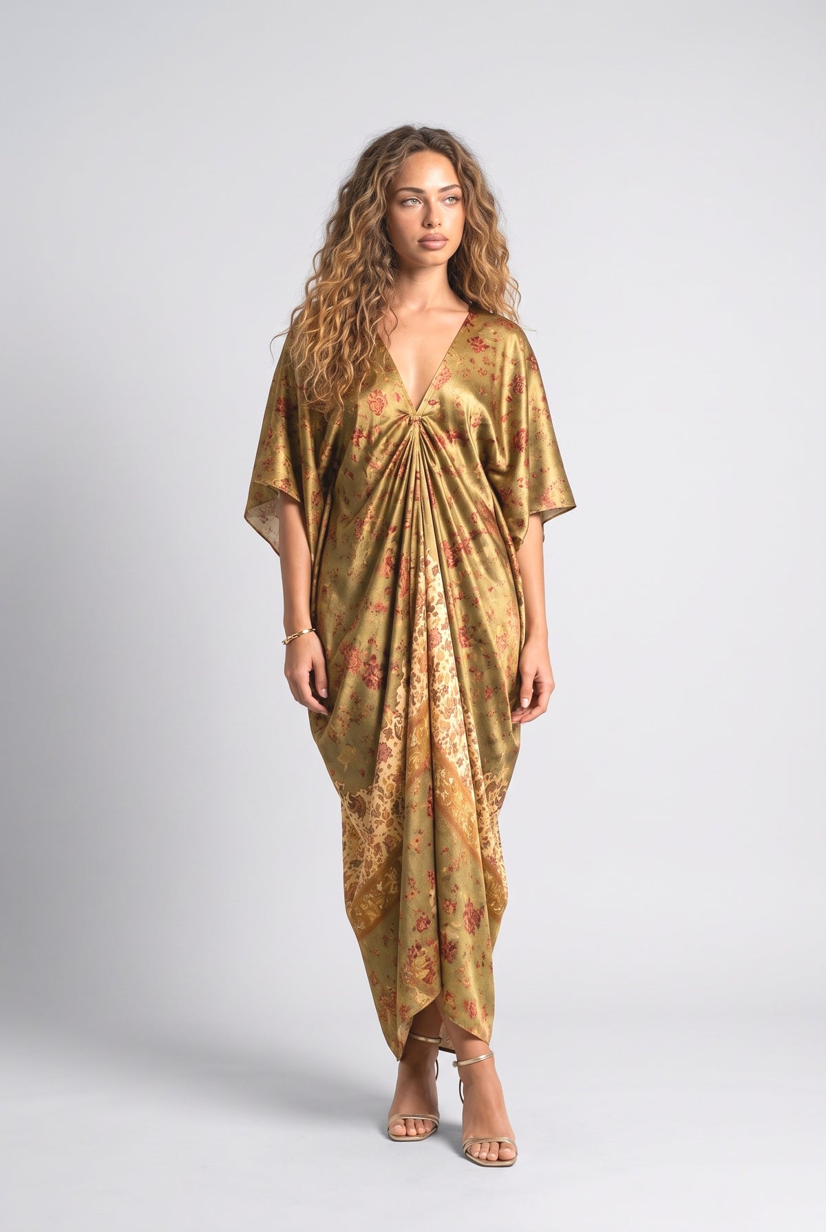 Multicolor Floral Satin Dress, multi