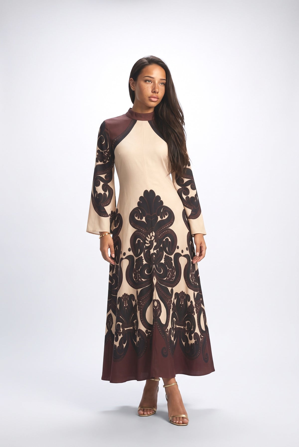 Dramatic Print Pattern Maxi Dress, multi