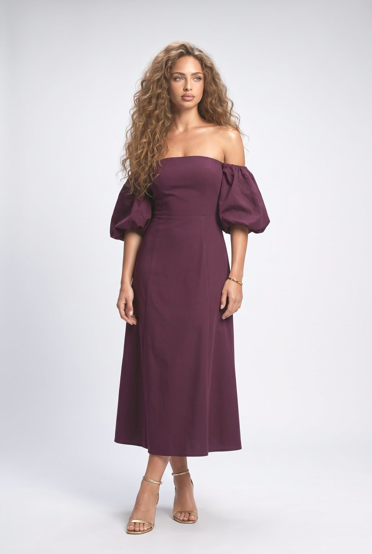 Multicolor Floral Off-Shoulder Puff Sleeve Midi Dress, multi