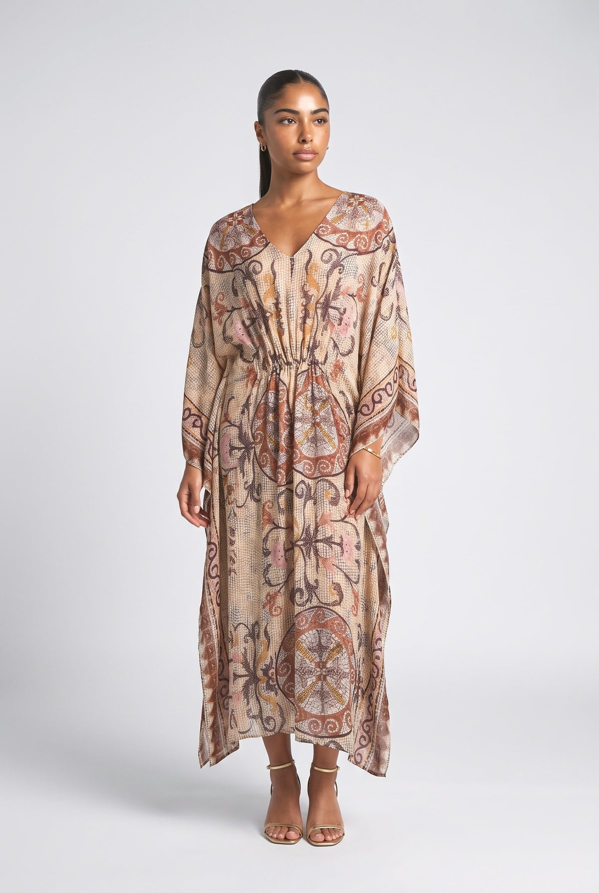 Multicolor Paisley Batwing Sleeve Maxi Dress, multi