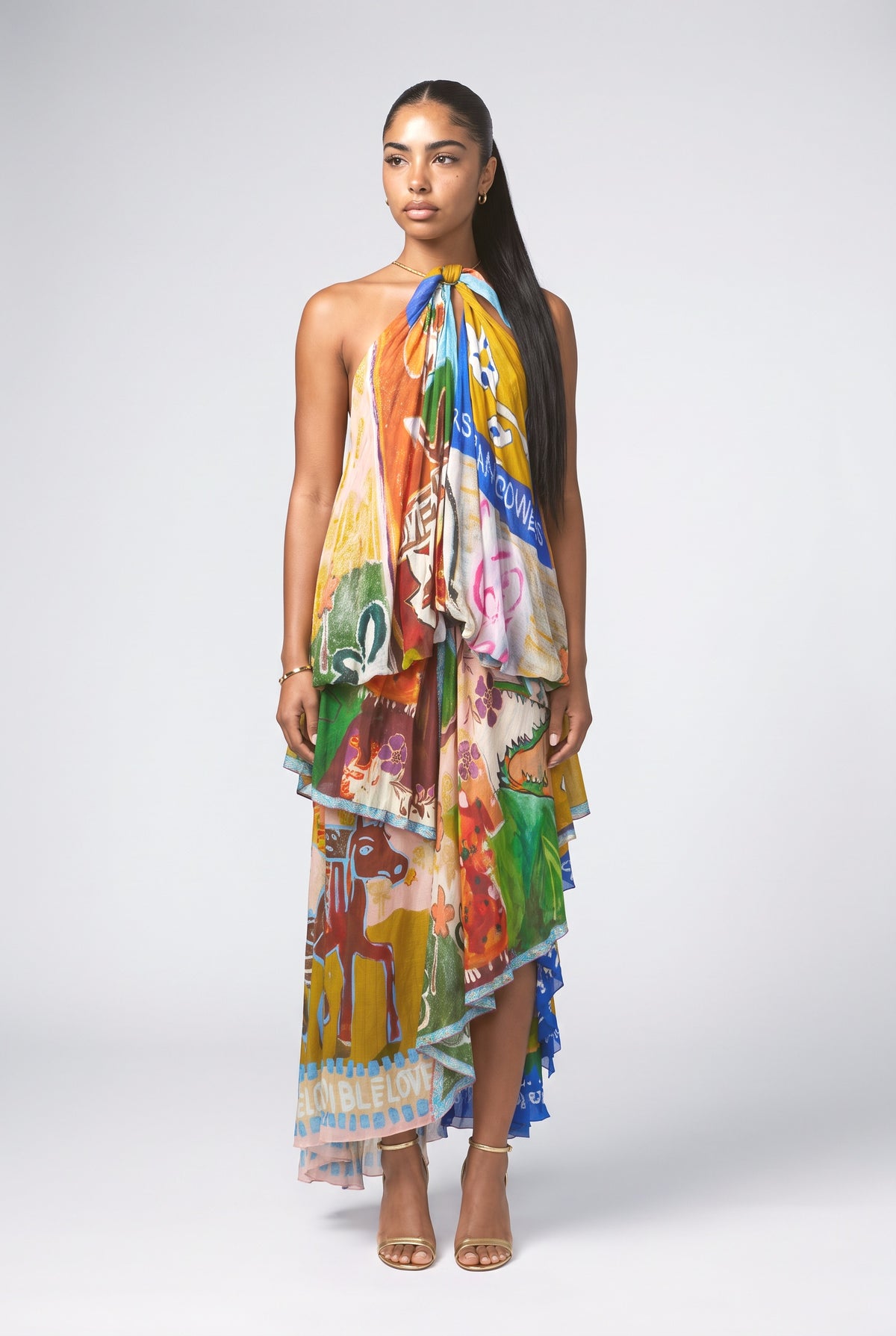 Multicolor Backless Maxi Dress, multi