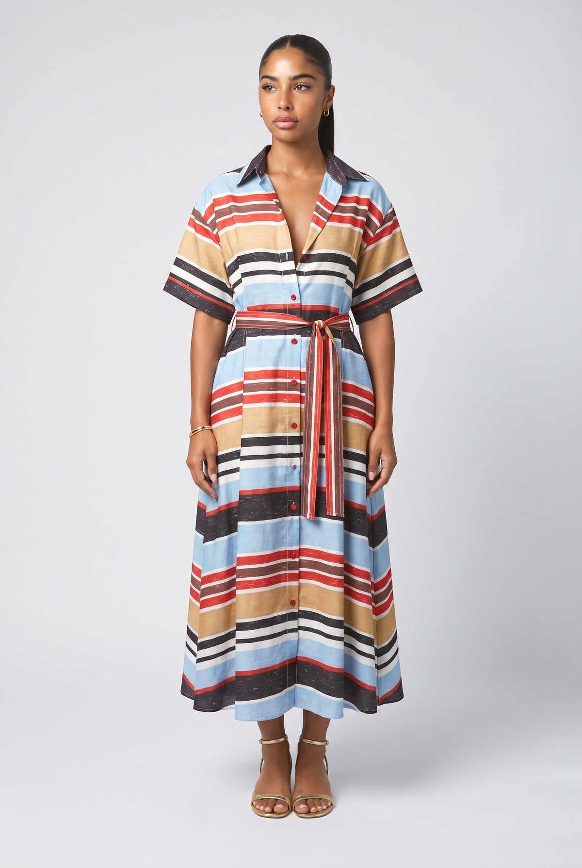 Multicolor Striped Midi Dress, multi