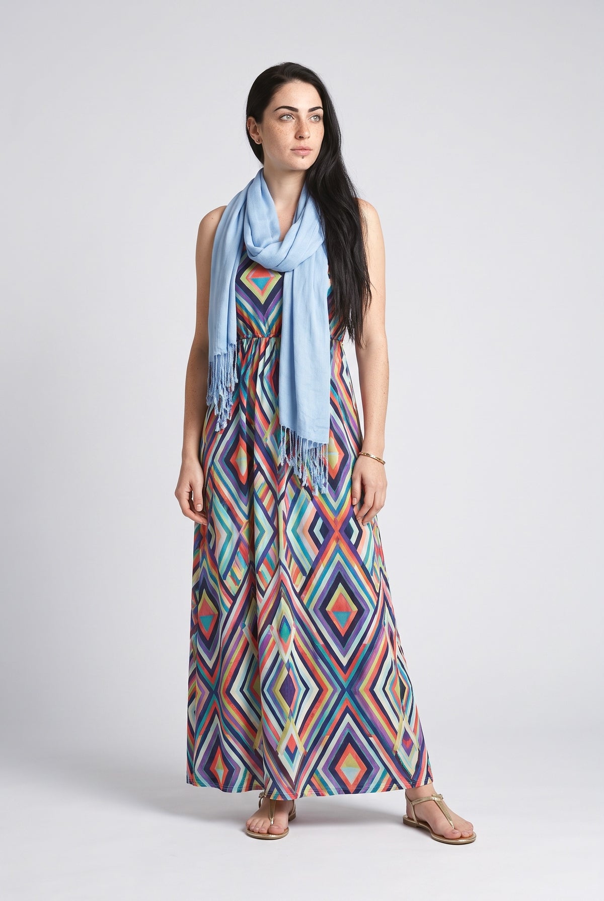 Multicolor Geometric Maxi Dress, multi