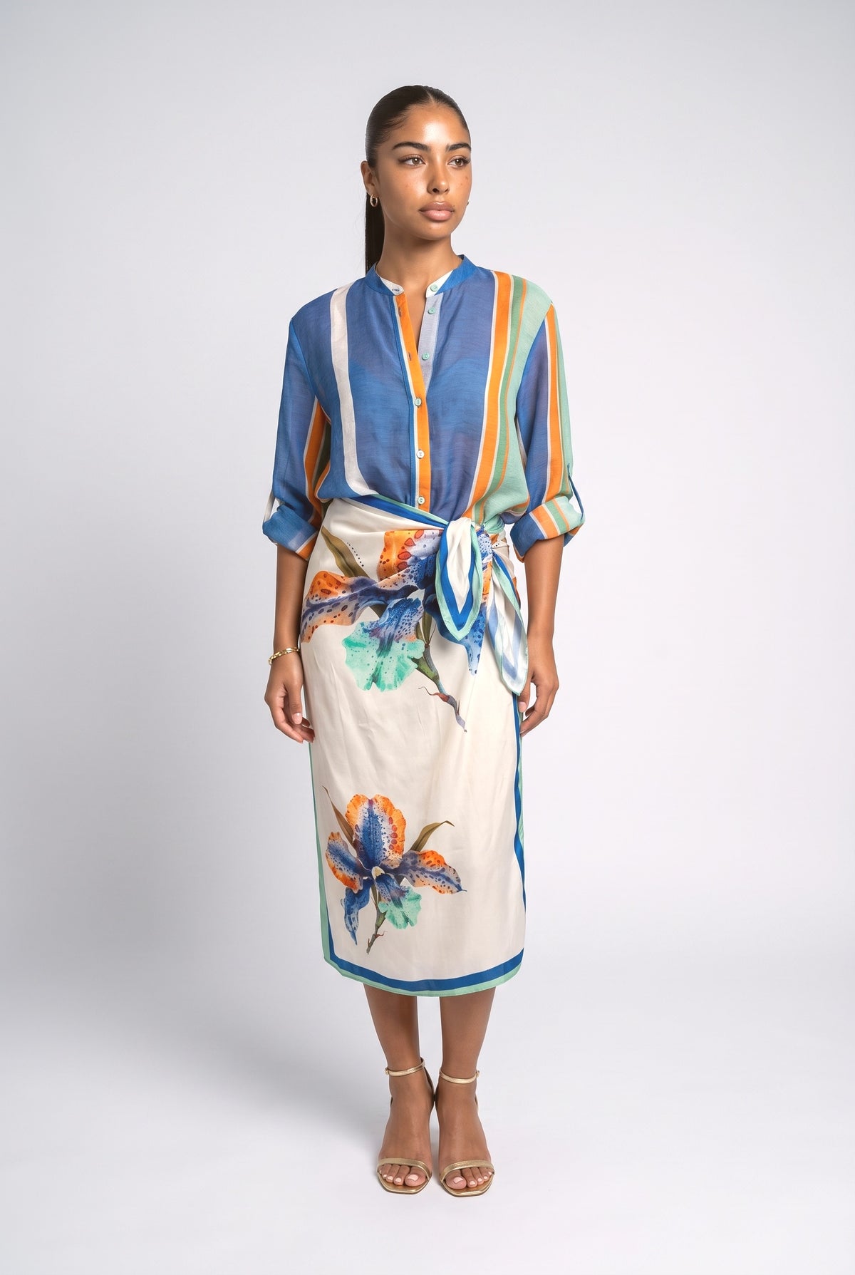 Multicolor Striped Wrap Outfit Set, multi