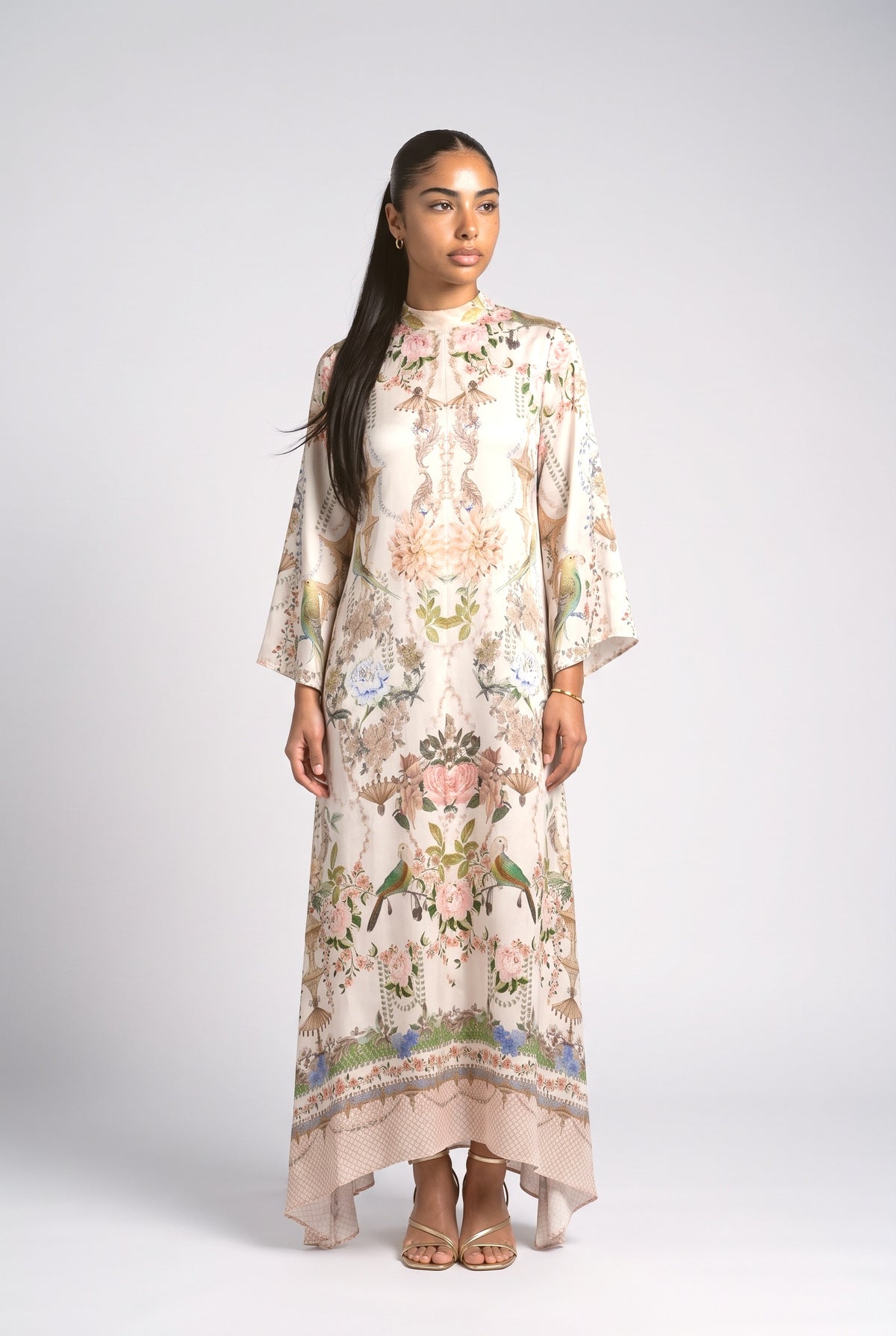 Multicolor Floral Satin Maxi Dress, multi