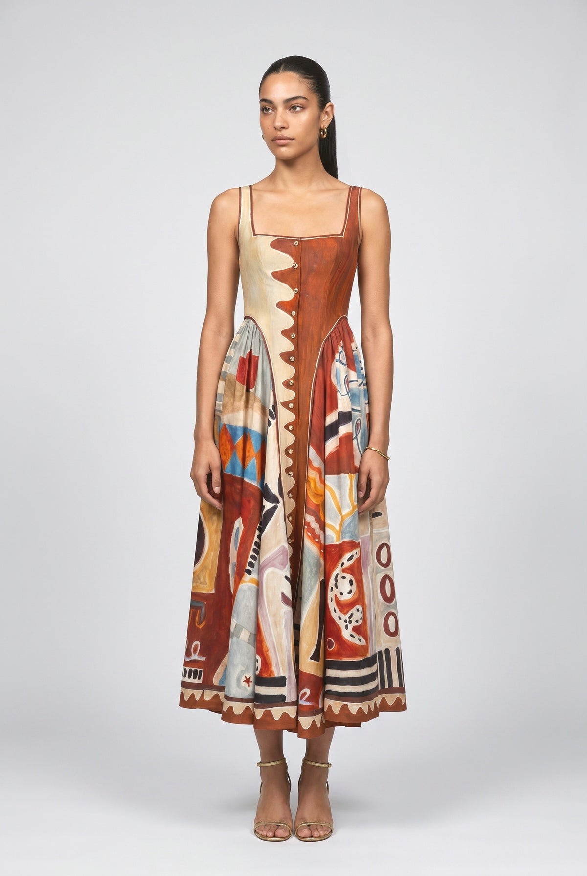 Multicolor Abstract Midi Dress, multi
