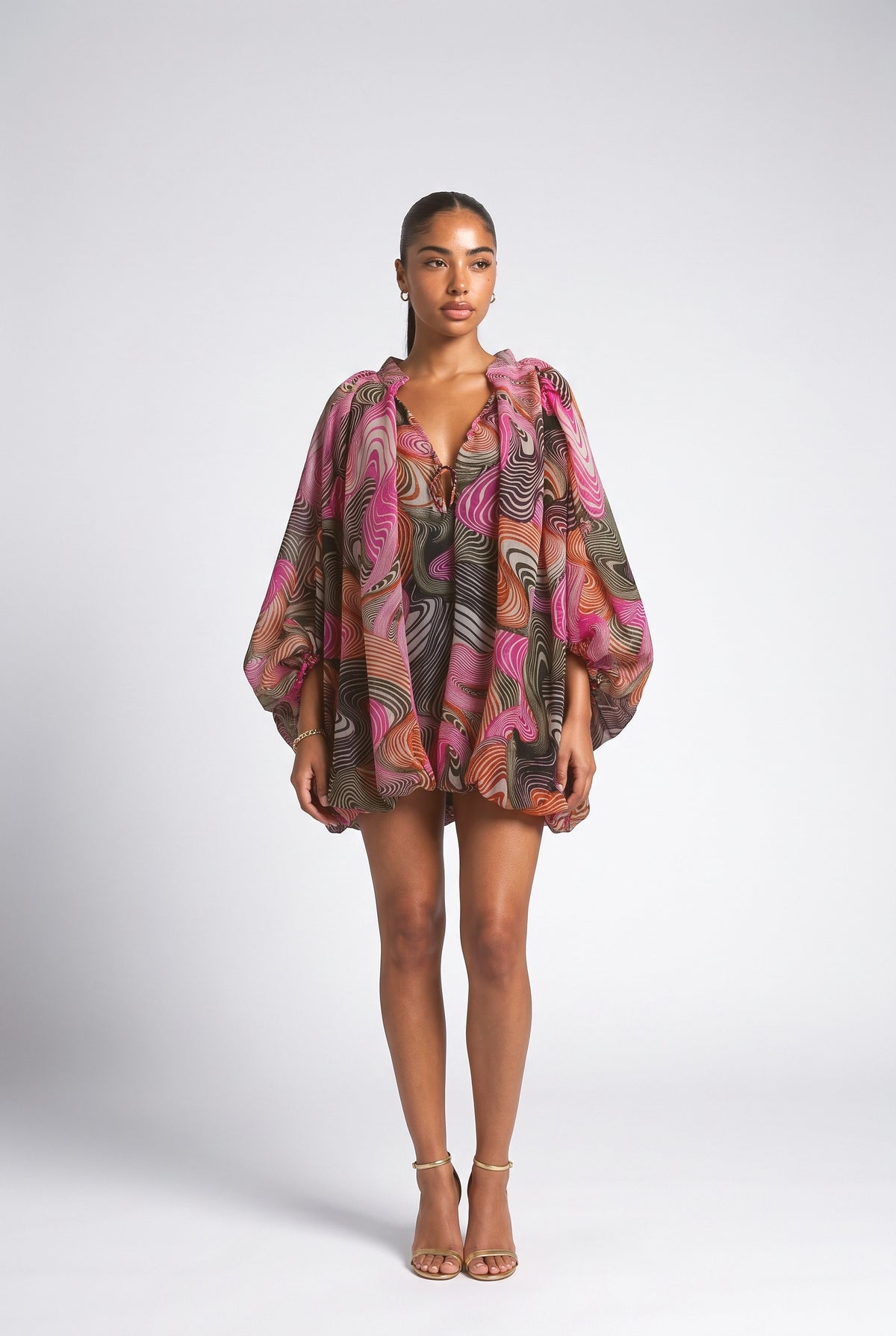 Playful Art Print Bubble Mini Dress, multi