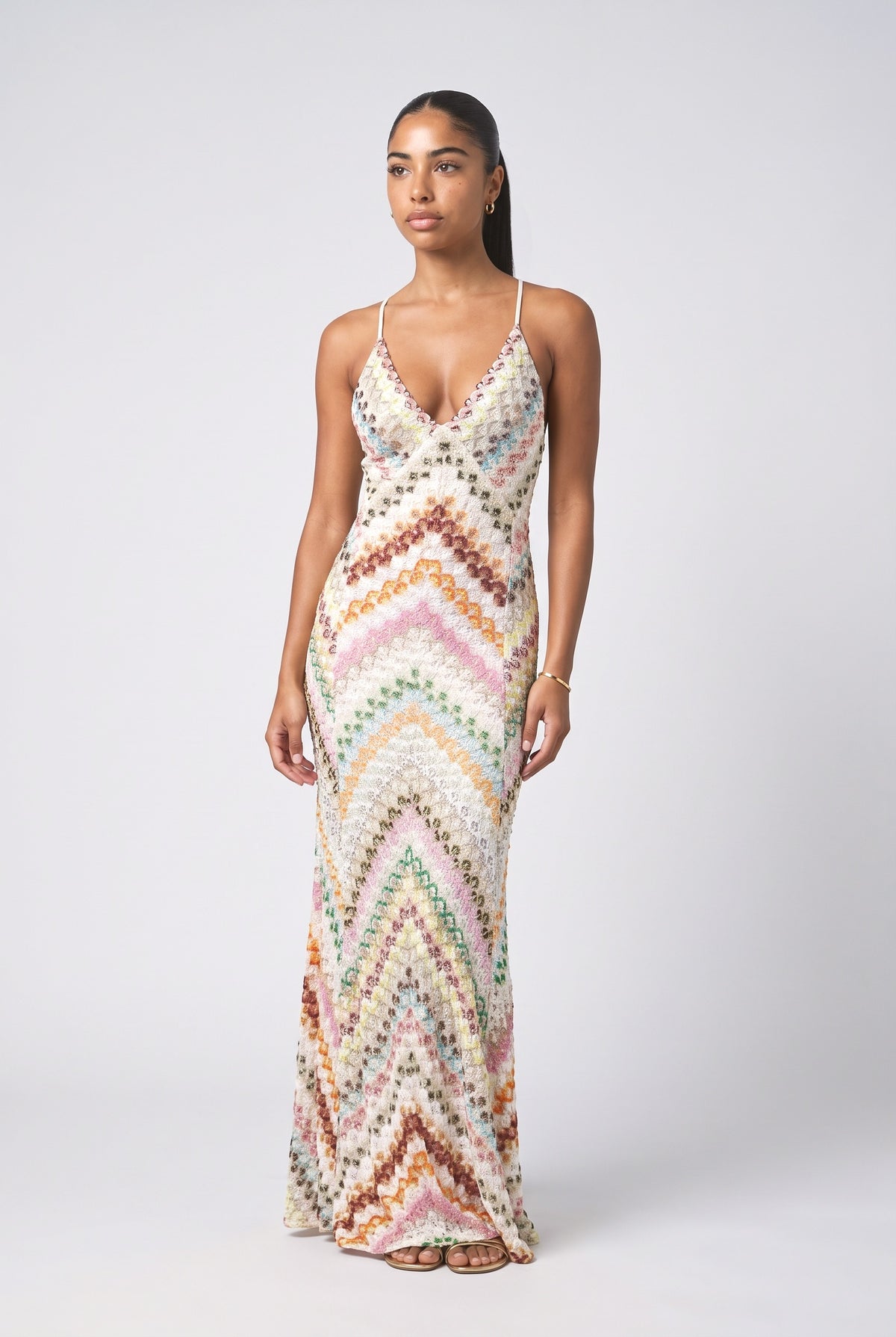 Multicolor Knit Backless Maxi Dress, multi