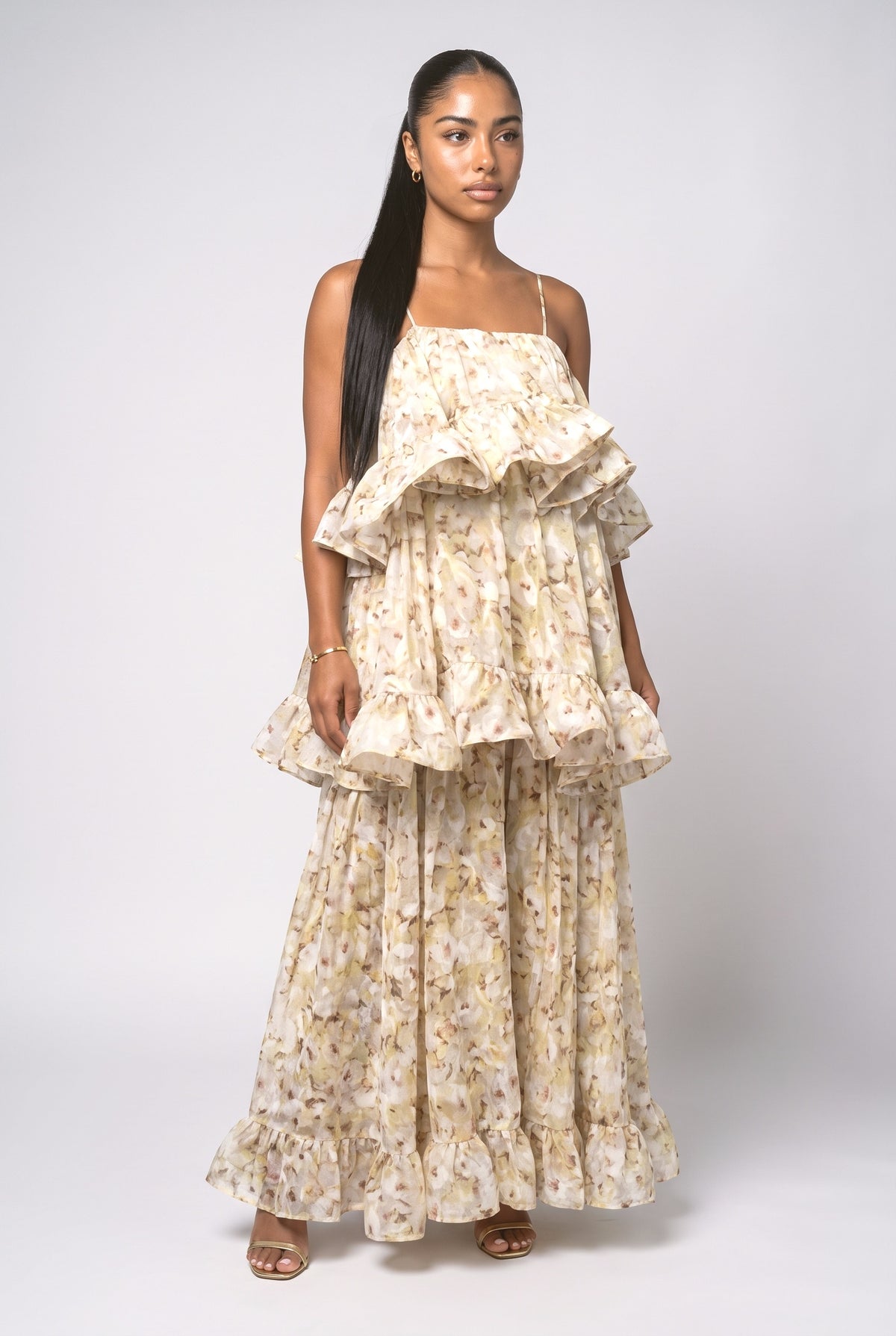 Multicolor Floral Ruffle Maxi Dress, multi