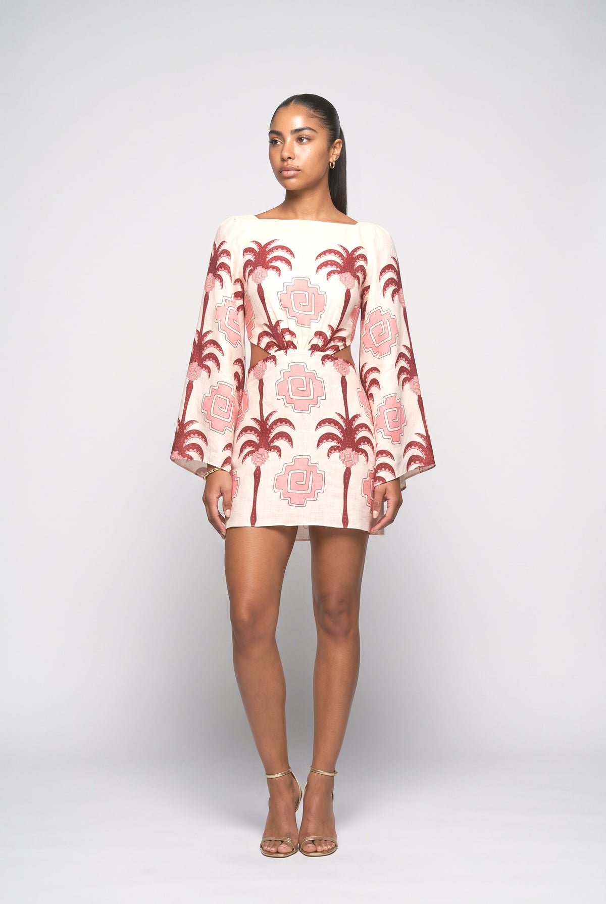 Multicolor Tropical Linen Cutout Mini Dress, multi