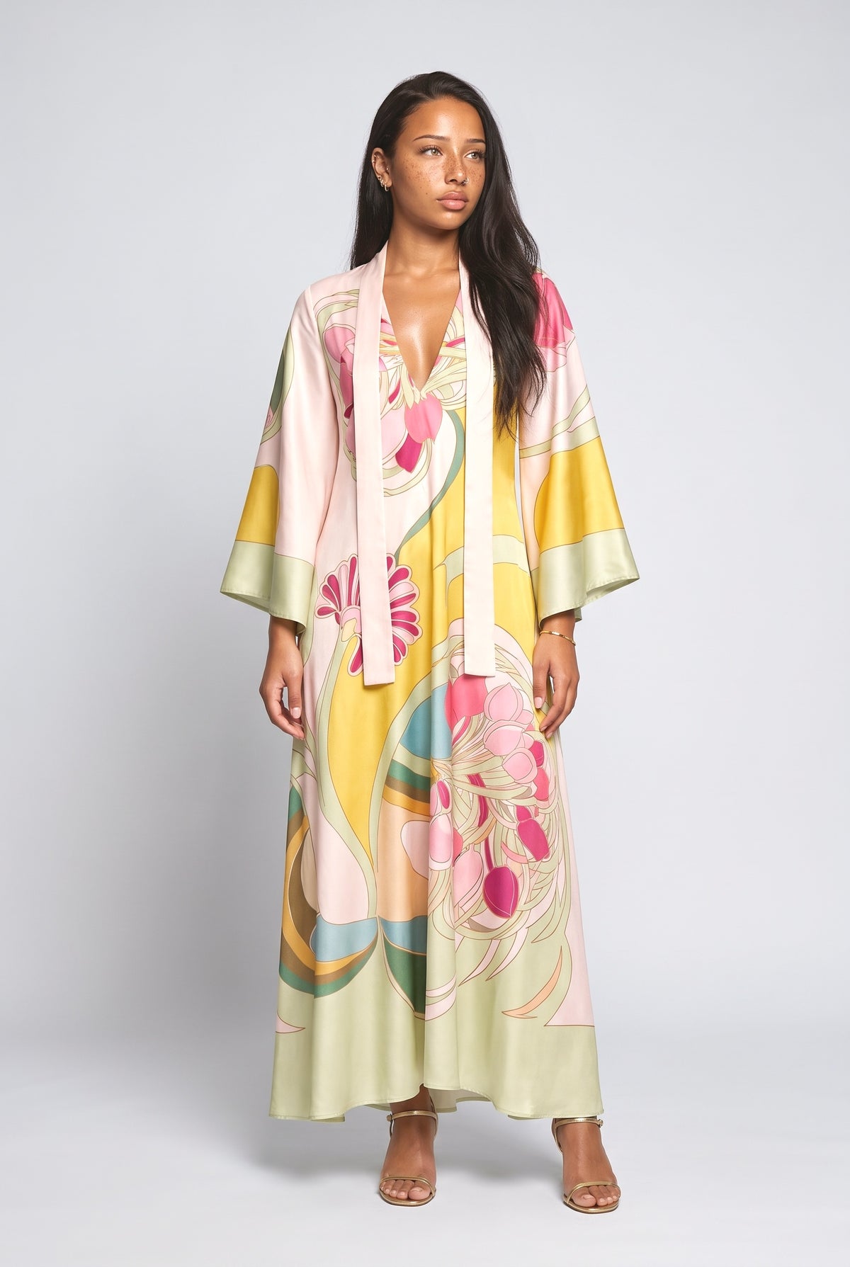 Multicolor Floral Satin Relaxed Maxi Dress, multi