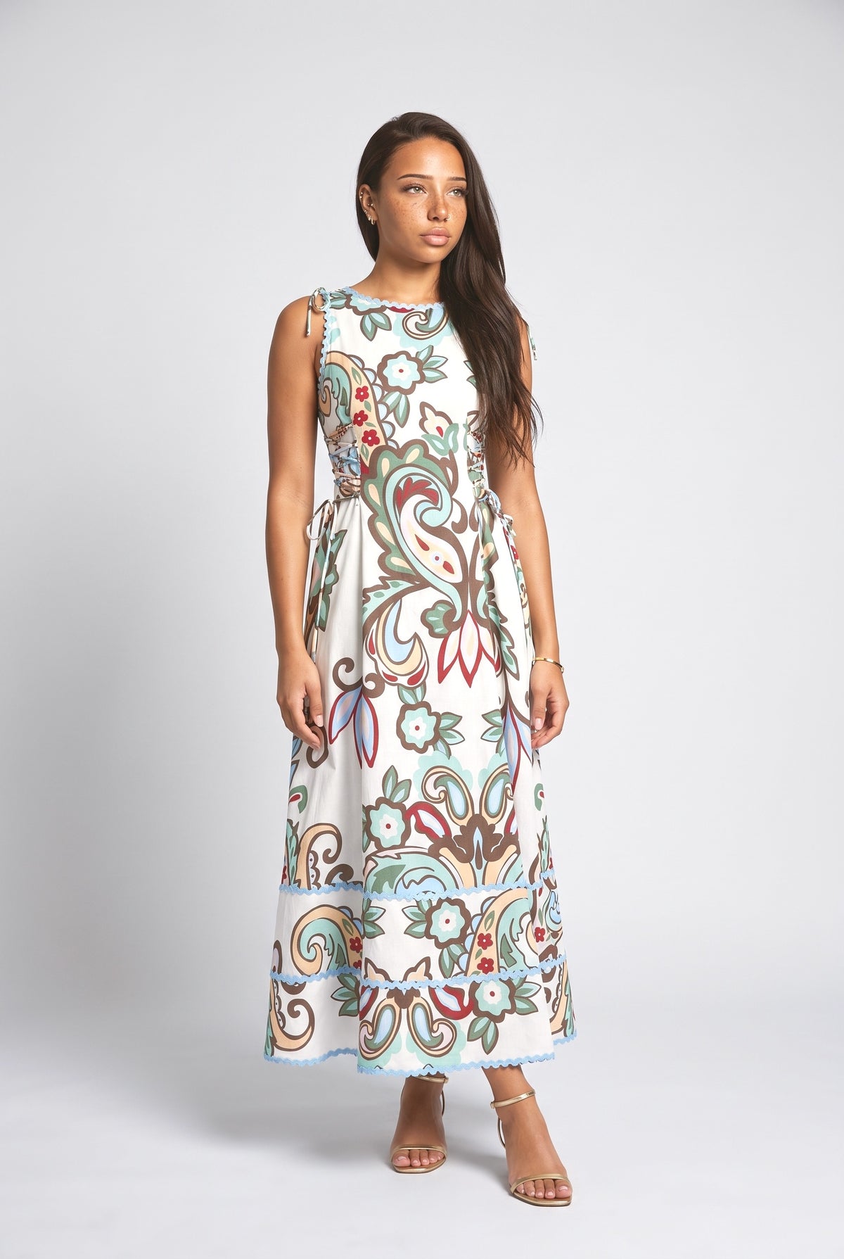 Multicolor Paisley Sleeveless Maxi Dress, multi
