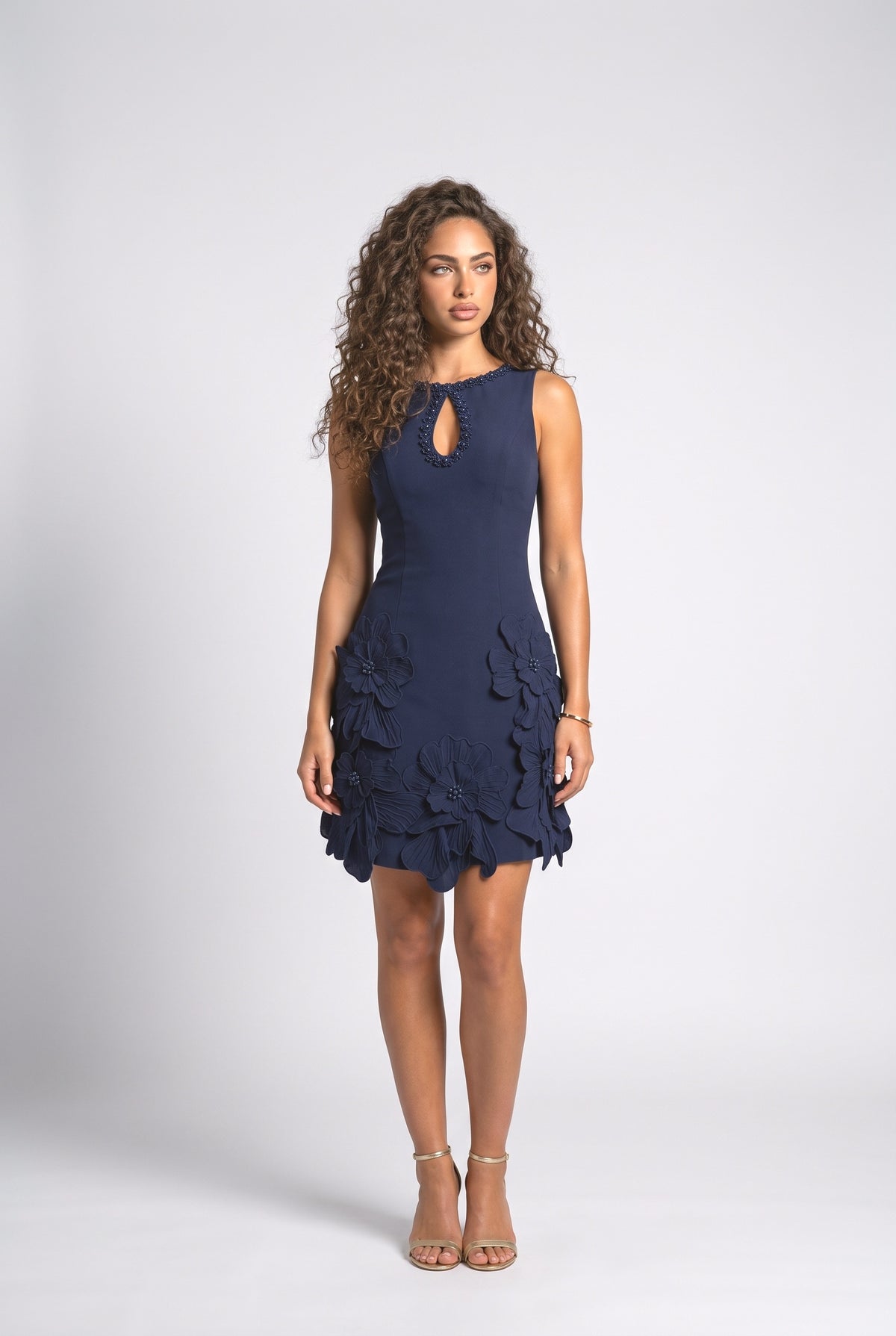 Floral Sleeveless Mini Dress, navy blue