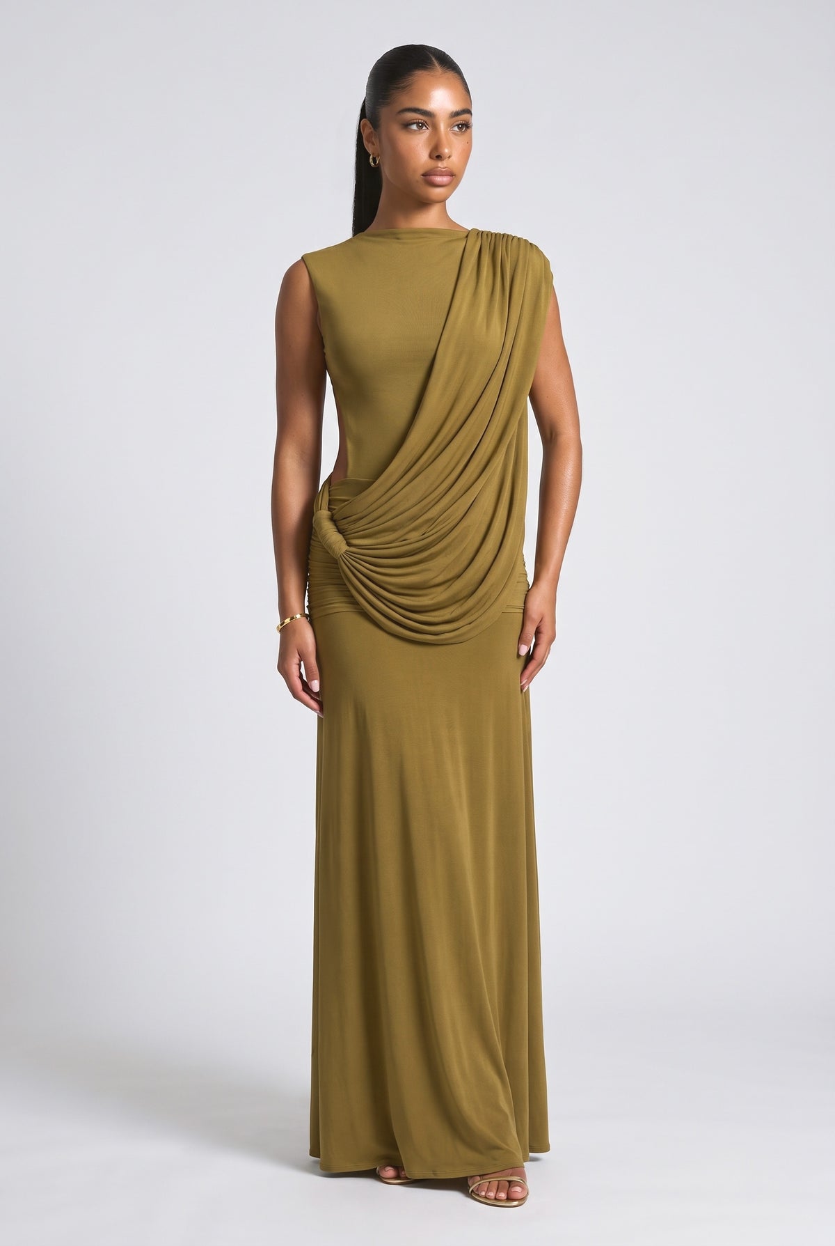 Draped Maxi Dress, olive