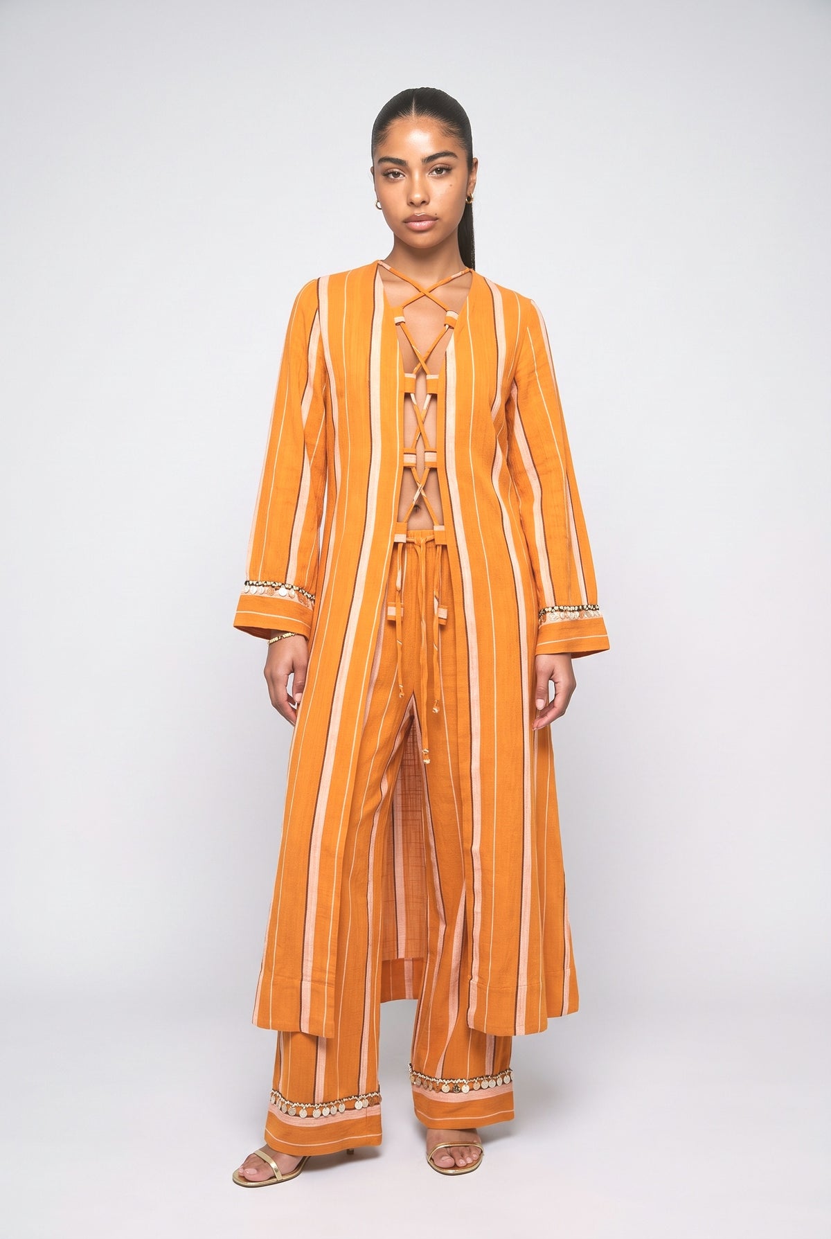 Striped Lace Outfit Set, orange set
