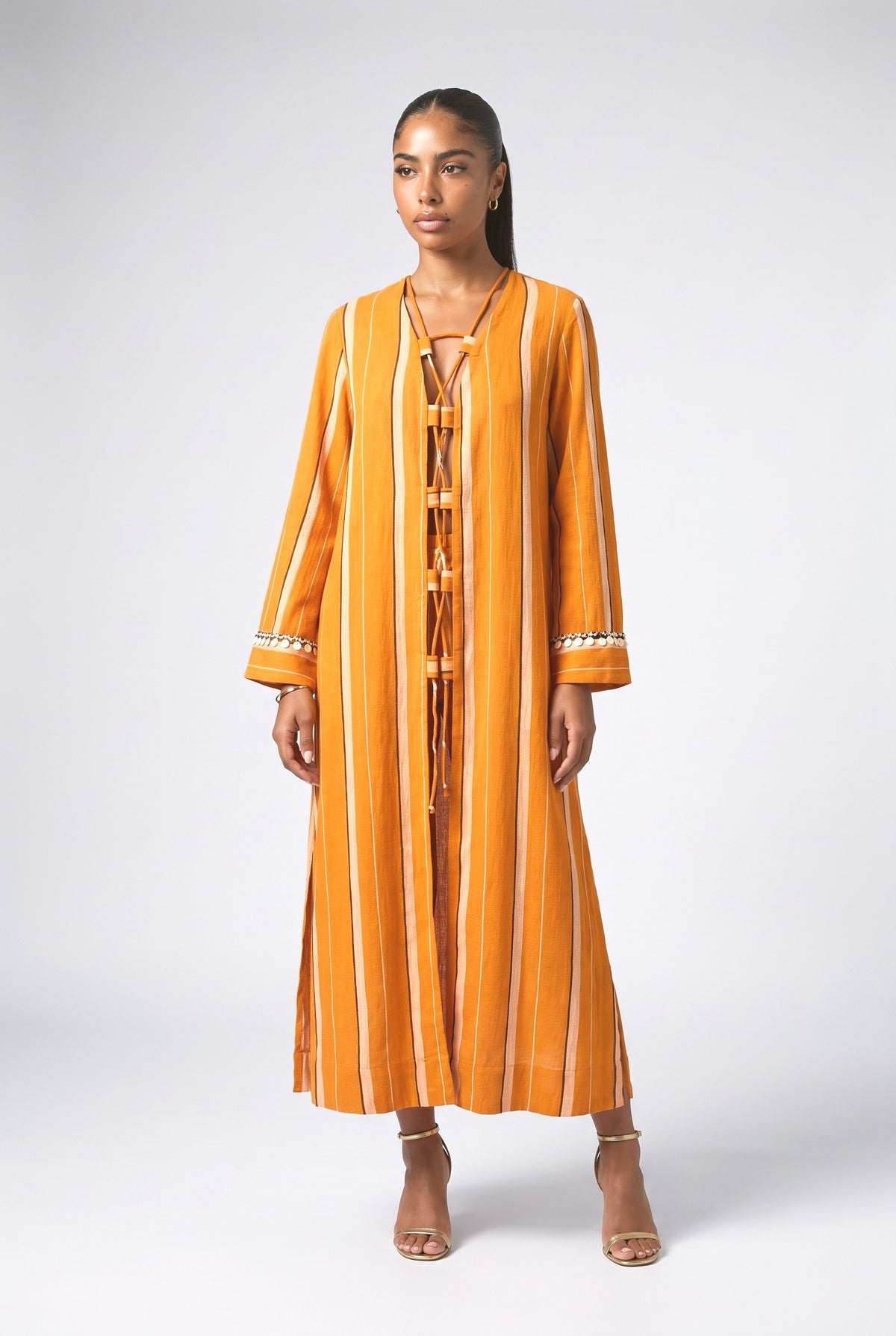 Striped Lace Outfit Set, orange top