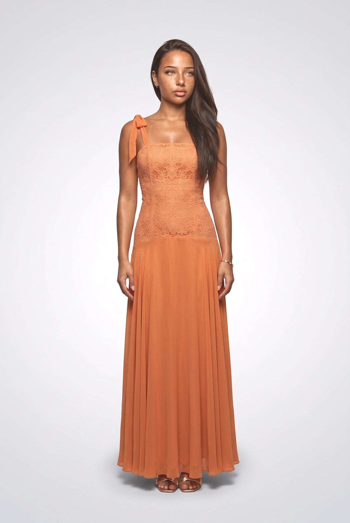 Orange Chiffon Maxi Dress, orange