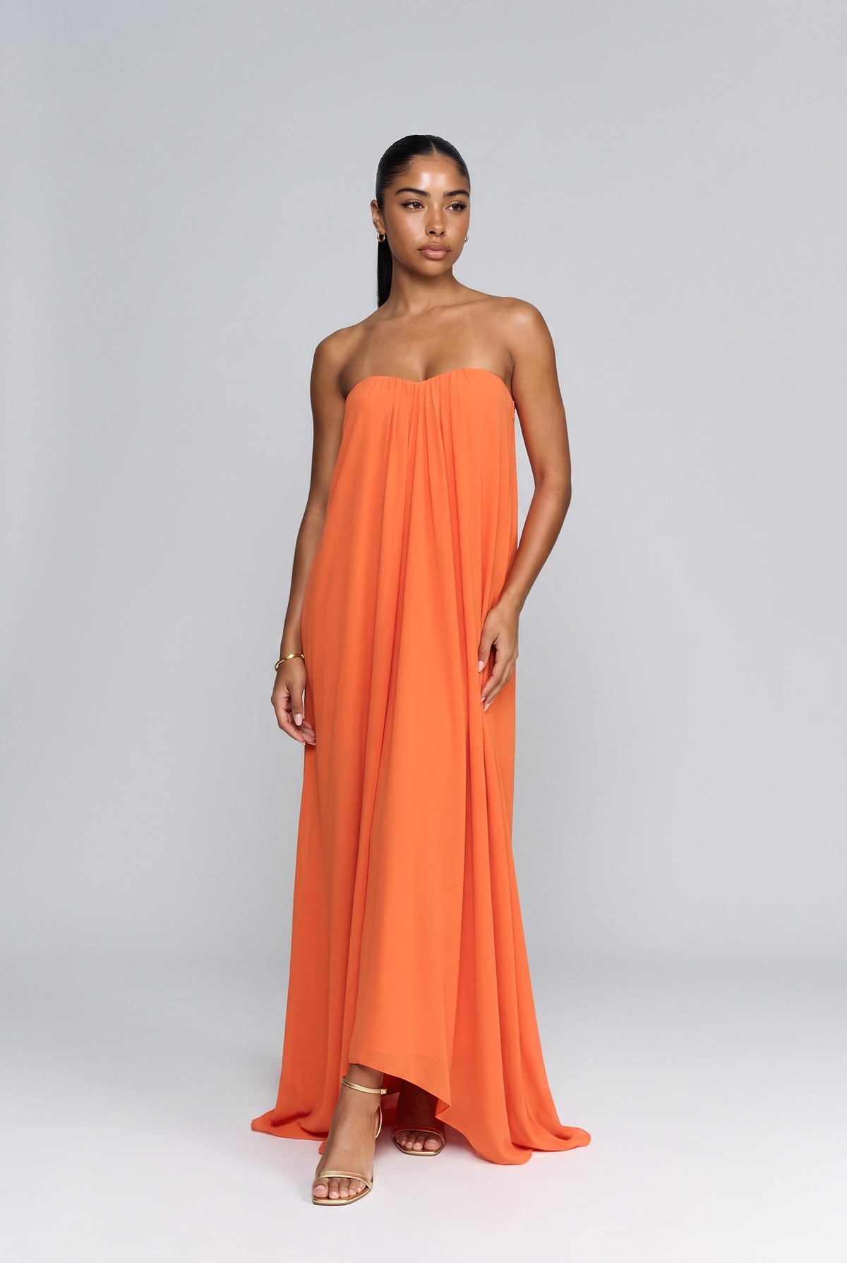 Strapless A-Line Maxi Dress, orange
