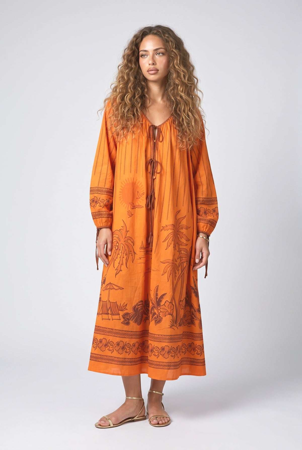 Orange Print Relaxed Maxi Dress, orange
