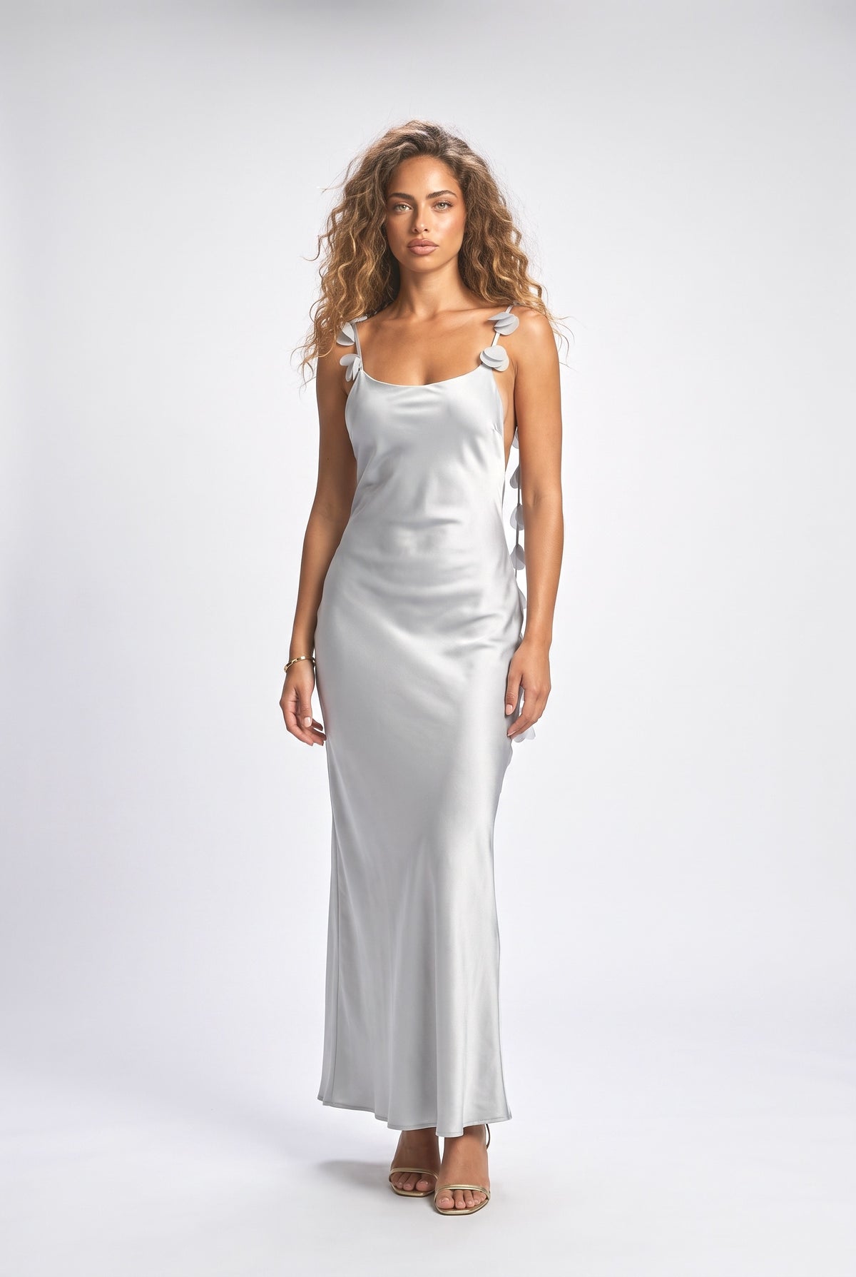 Satin Backless Maxi Dress, orange