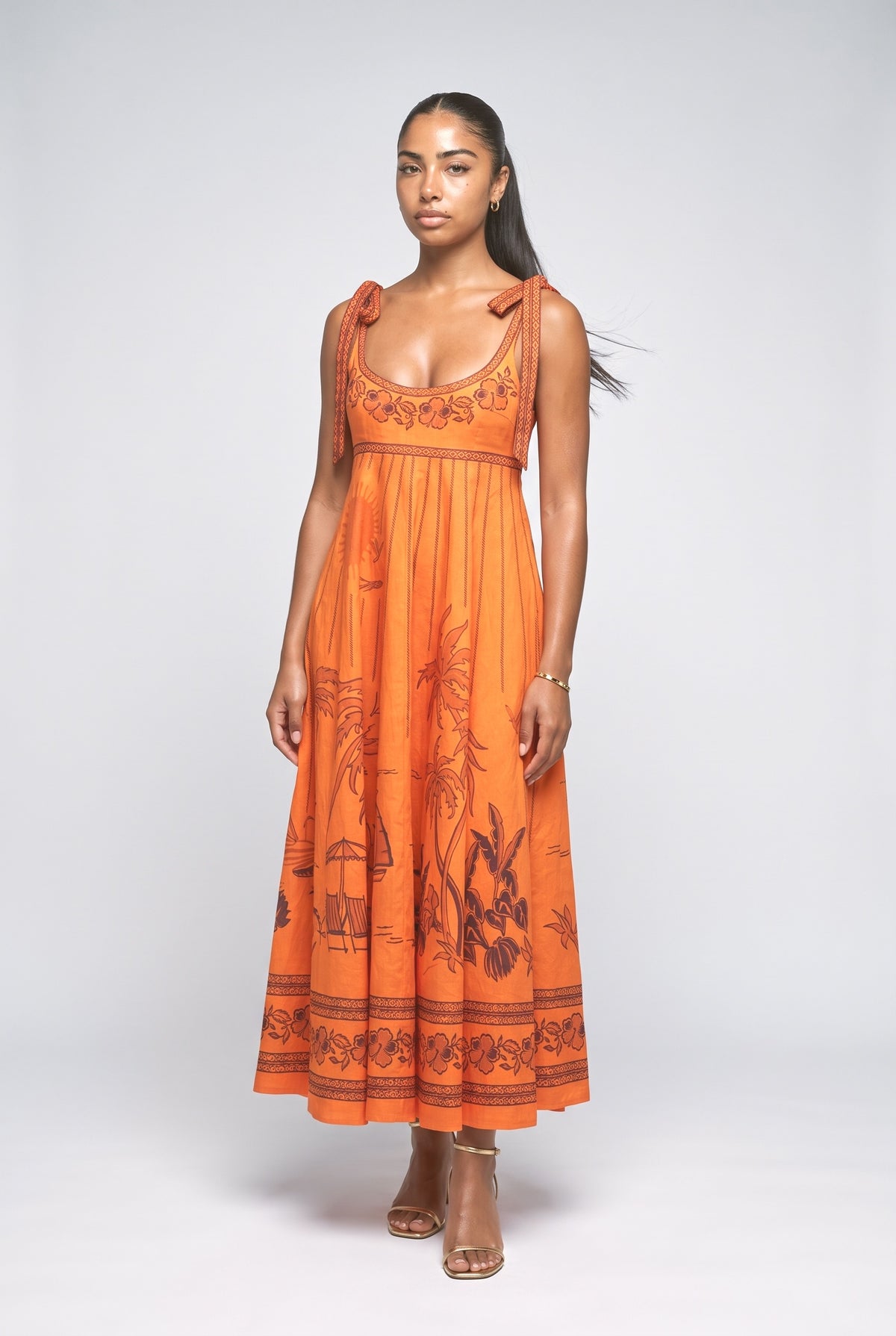 Orange Floral Maxi Dress, orange