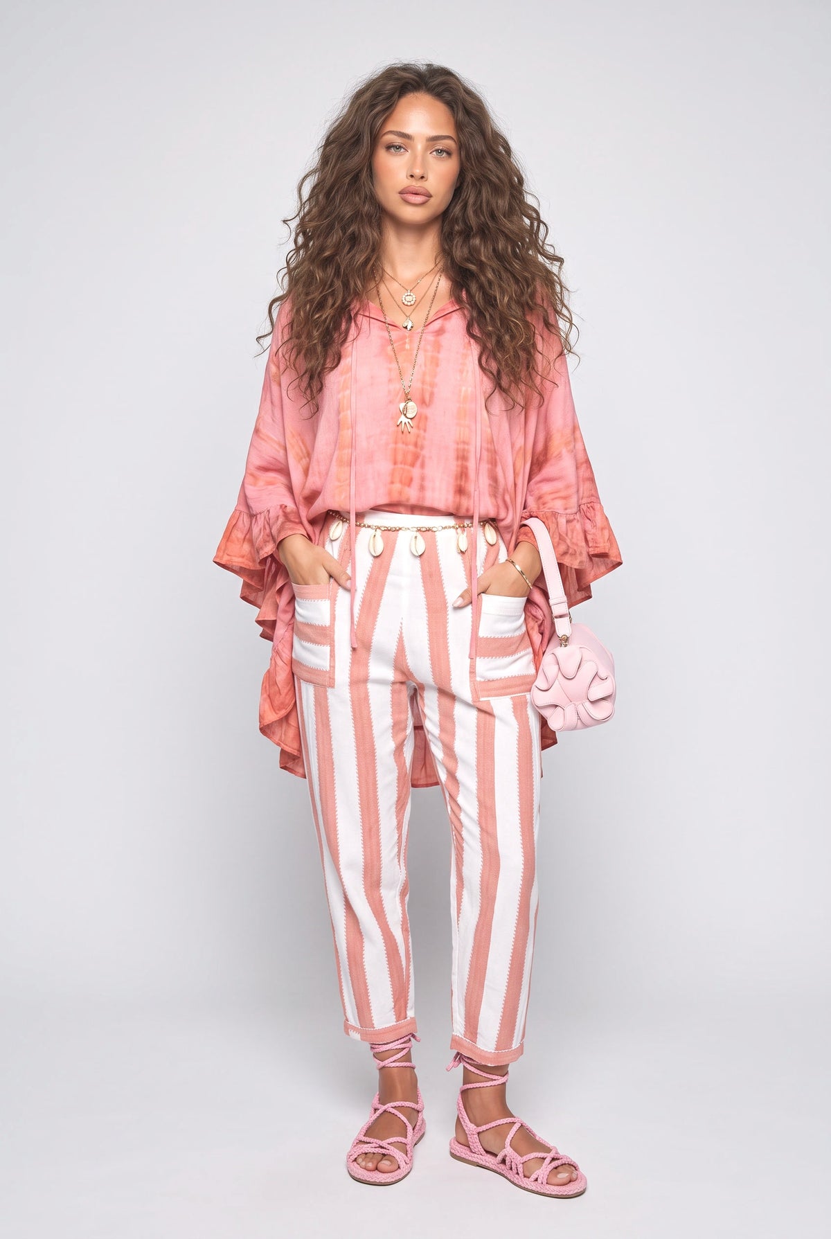 Pink Striped Outfit Set, pink set