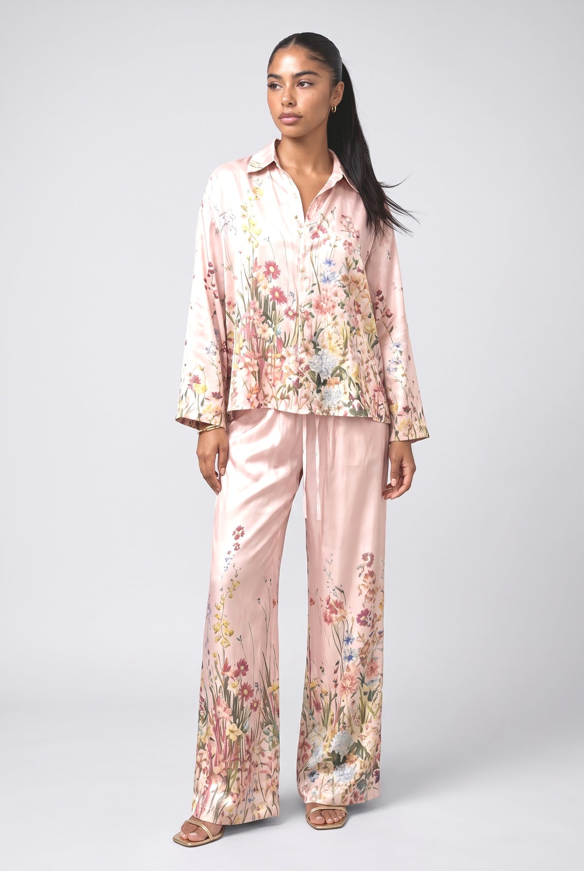 Floral Satin Outfit Set, pink set